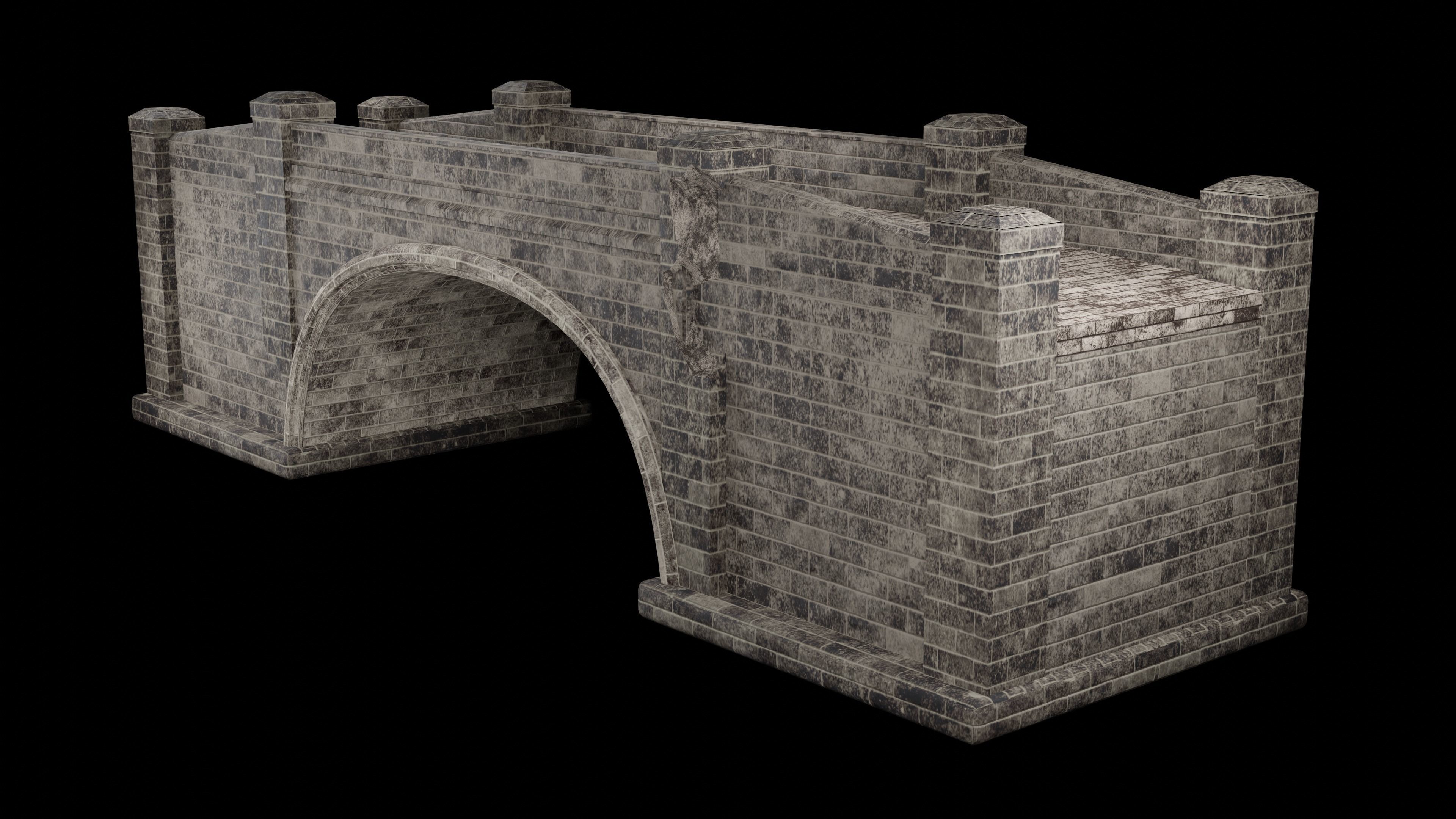 MEDIEVAL BRIDGE CASTLE STONE PLATFORM RUINED ROAD COLLECTION Low-poly 3D model_5