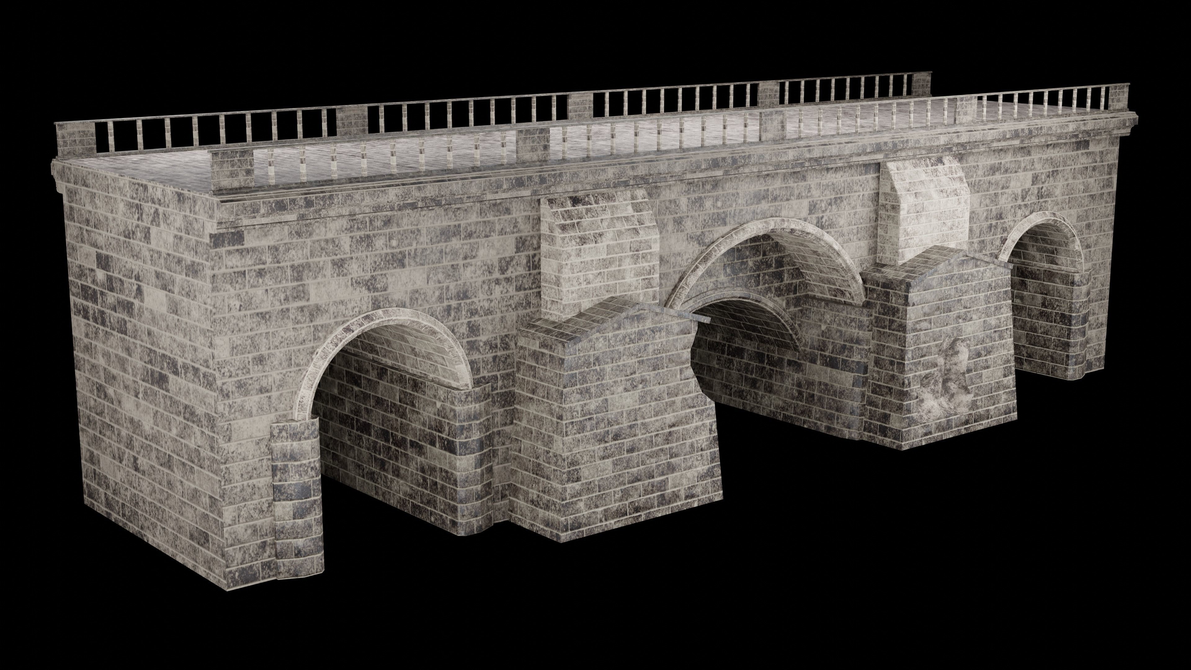 MEDIEVAL BRIDGE CASTLE STONE PLATFORM RUINED ROAD COLLECTION Low-poly 3D model_11
