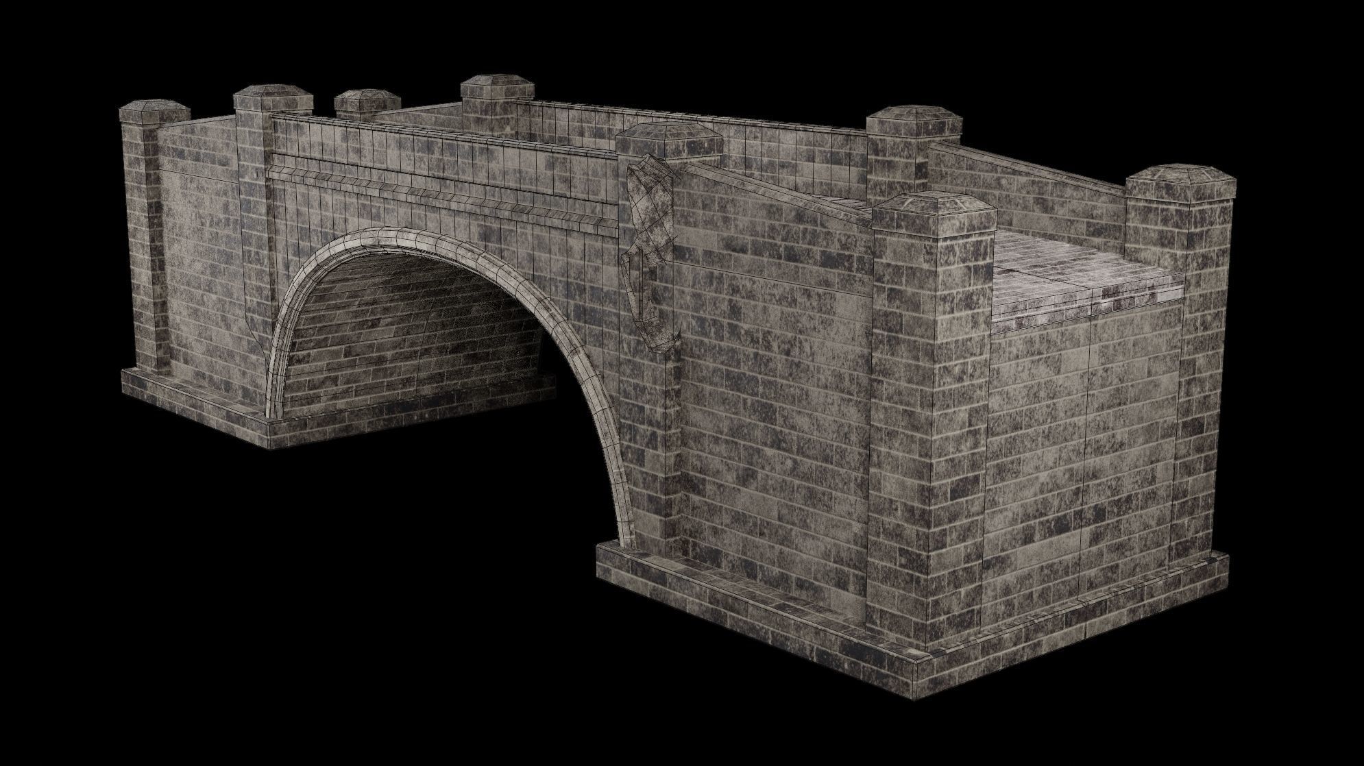 MEDIEVAL BRIDGE CASTLE STONE PLATFORM RUINED ROAD COLLECTION Low-poly 3D model_32