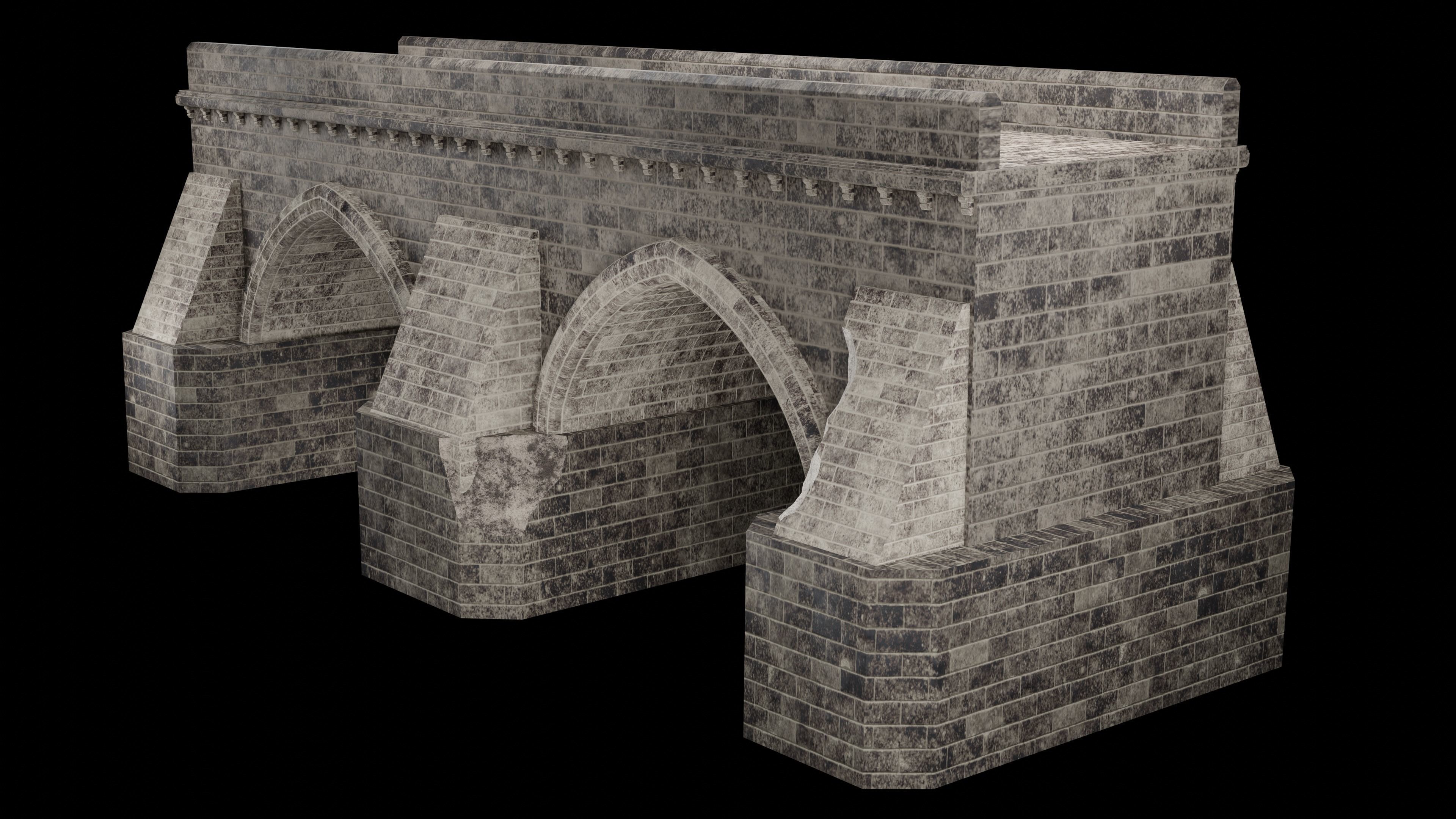 MEDIEVAL BRIDGE CASTLE STONE PLATFORM RUINED ROAD COLLECTION Low-poly 3D model_3