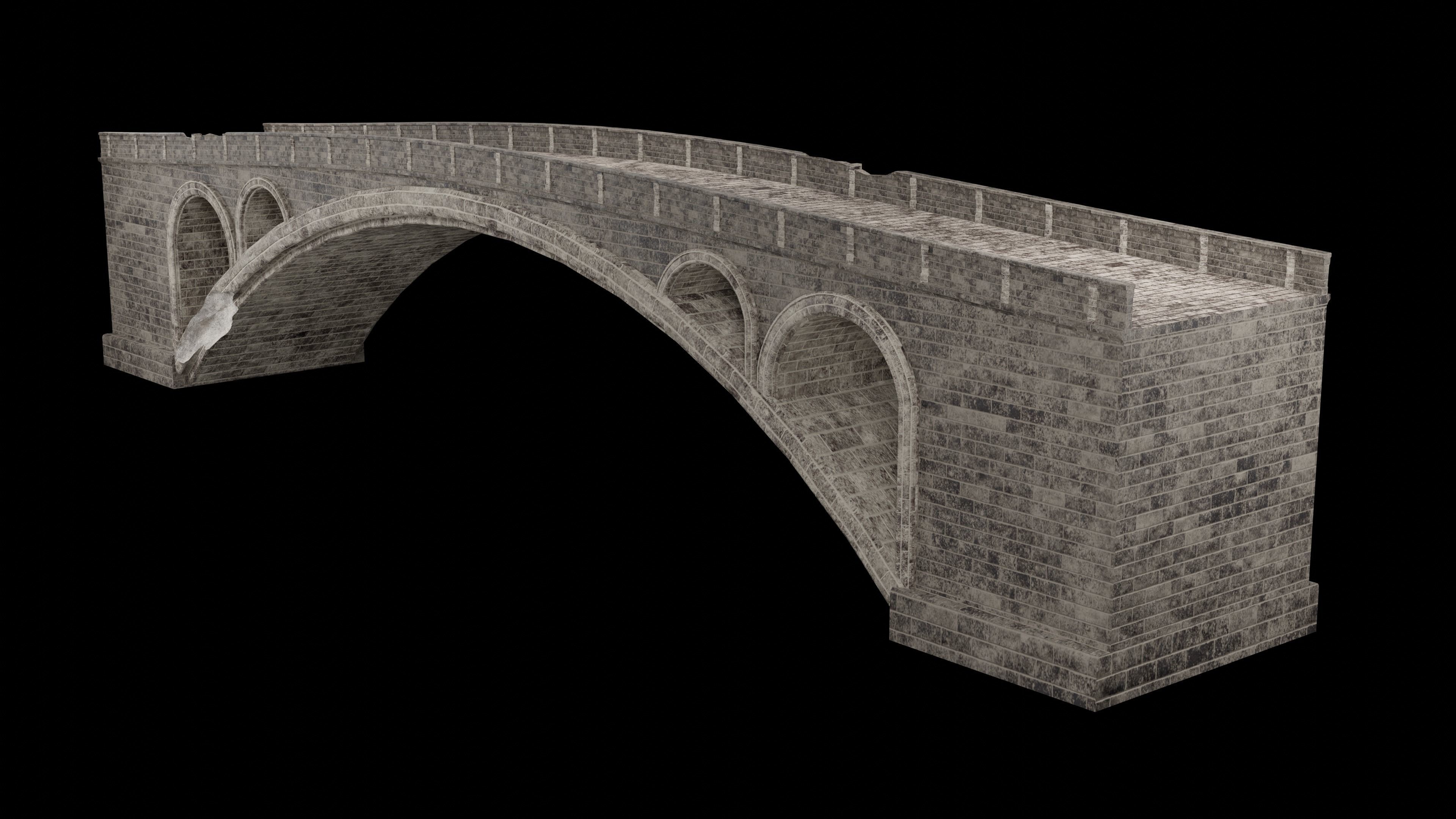 MEDIEVAL BRIDGE CASTLE STONE PLATFORM RUINED ROAD COLLECTION Low-poly 3D model_8