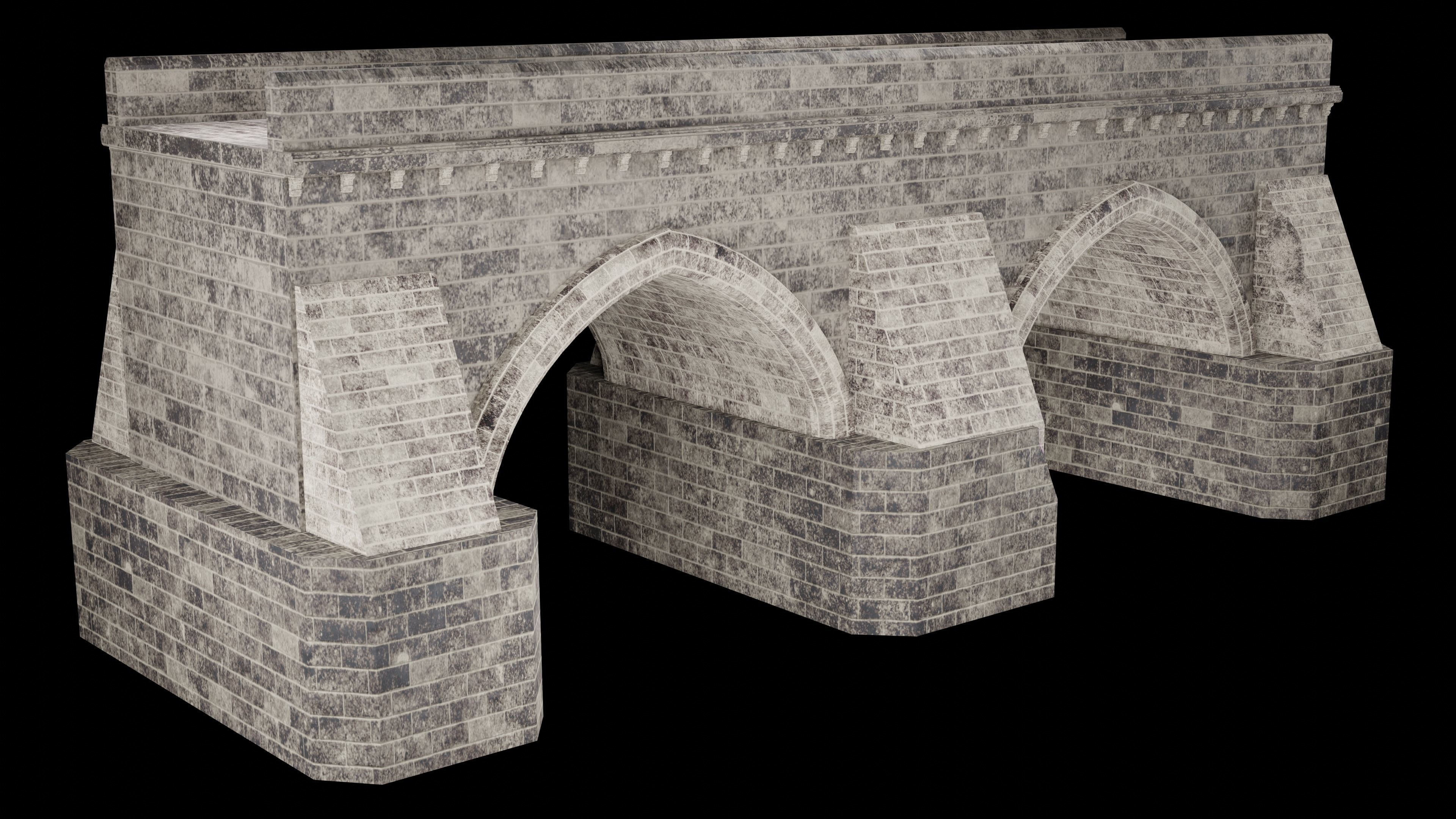 MEDIEVAL BRIDGE CASTLE STONE PLATFORM RUINED ROAD COLLECTION Low-poly 3D model_12