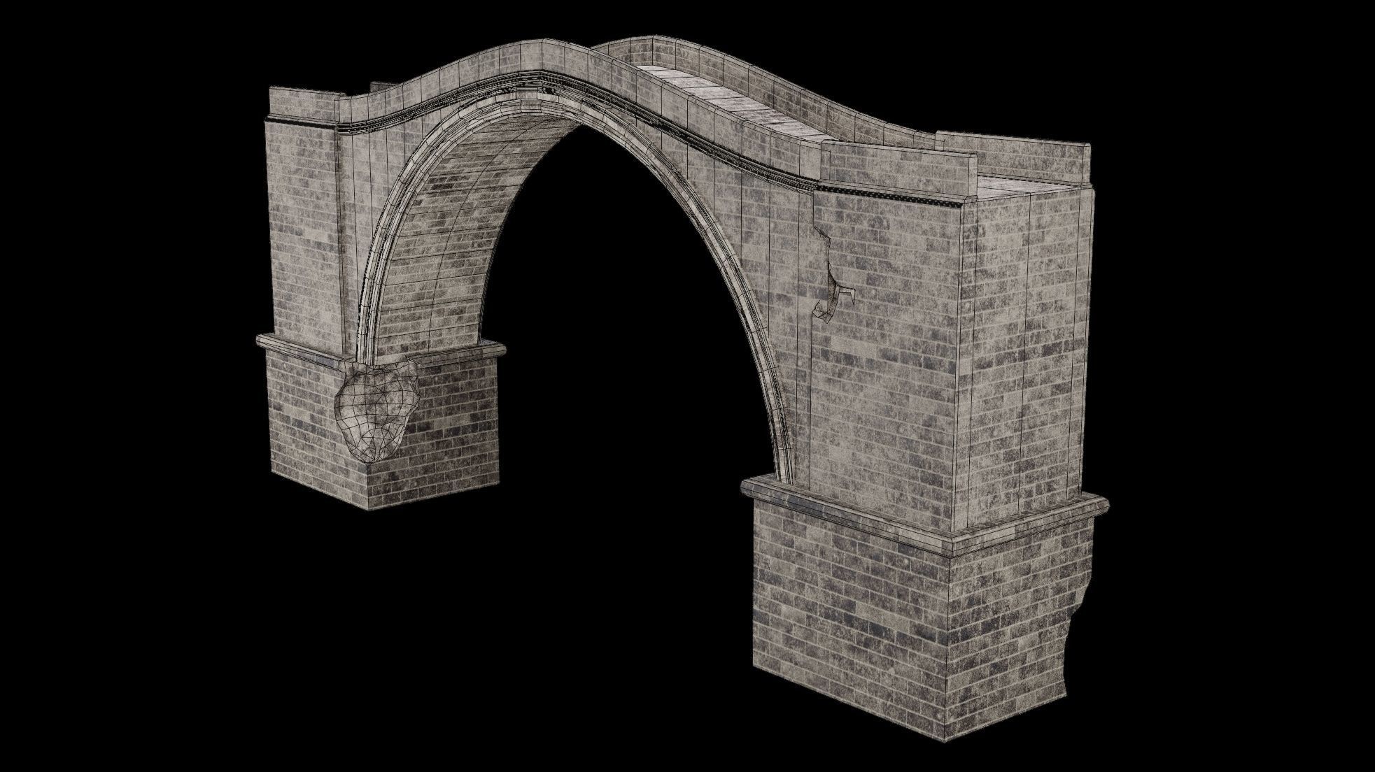 MEDIEVAL BRIDGE CASTLE STONE PLATFORM RUINED ROAD COLLECTION Low-poly 3D model_33