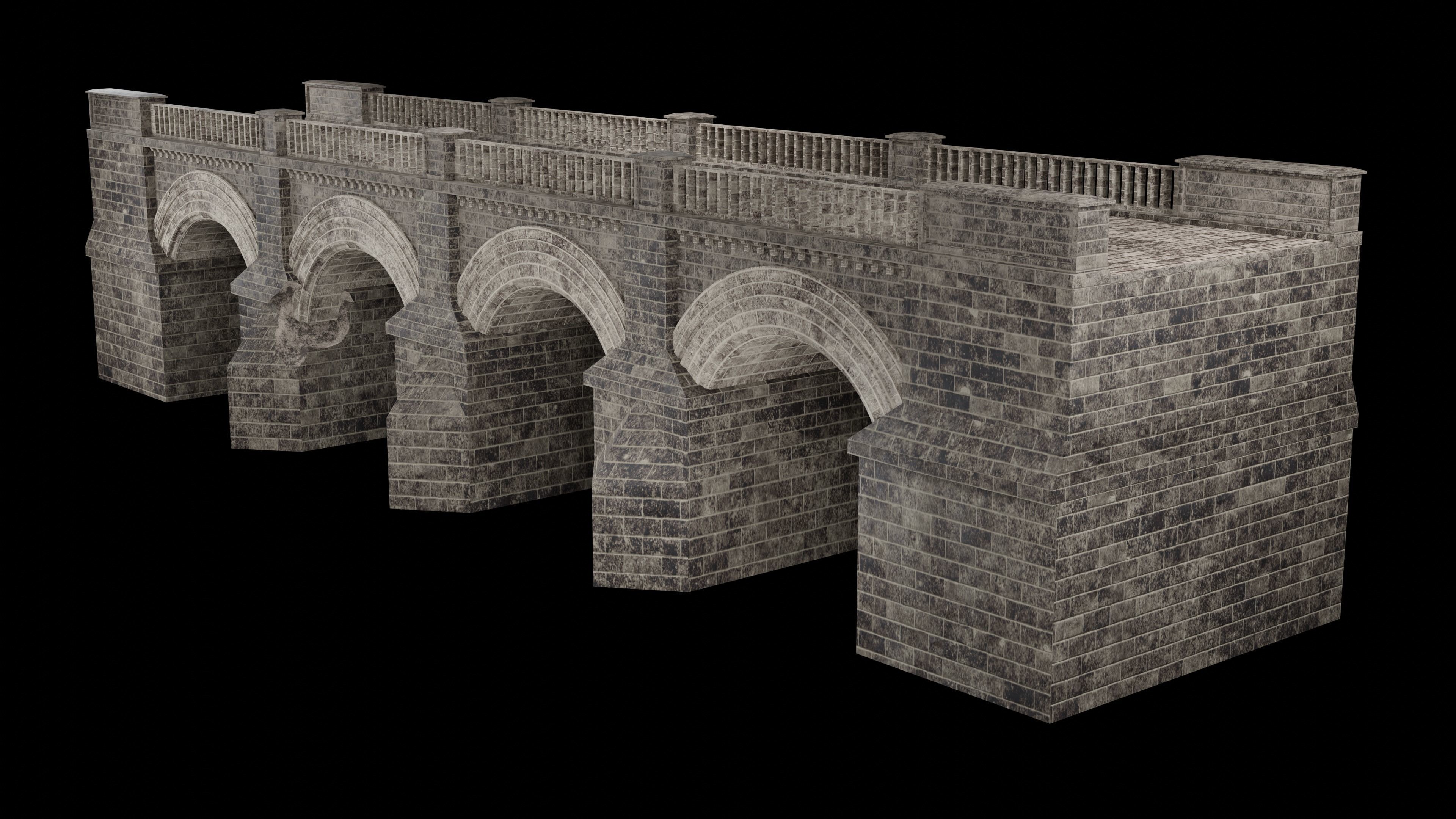MEDIEVAL BRIDGE CASTLE STONE PLATFORM RUINED ROAD COLLECTION Low-poly 3D model_4