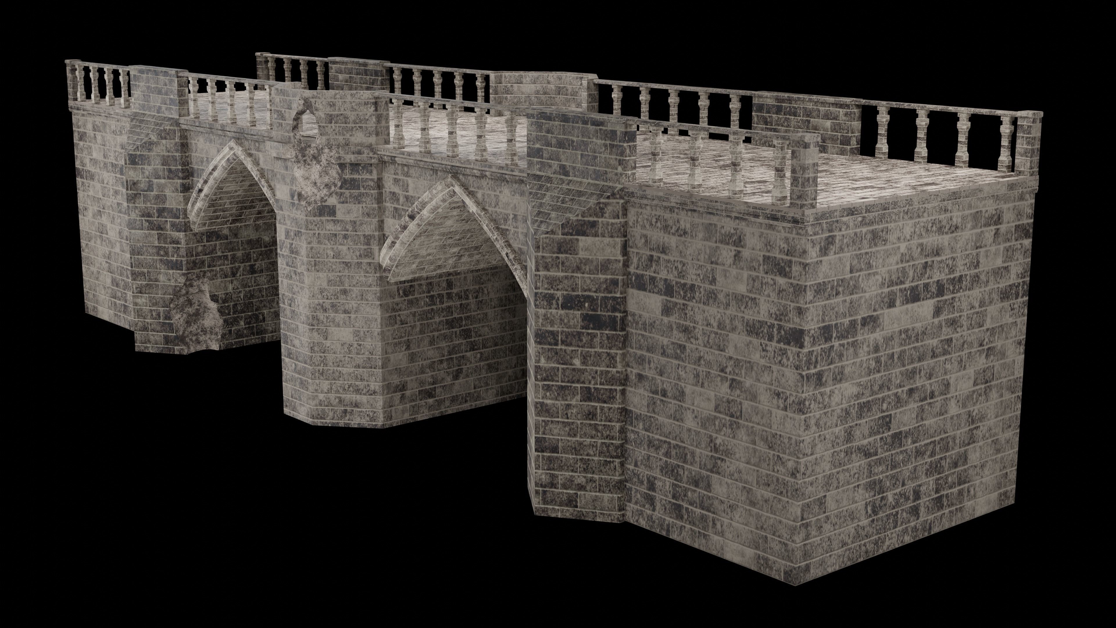 MEDIEVAL BRIDGE CASTLE STONE PLATFORM RUINED ROAD COLLECTION Low-poly 3D model_9