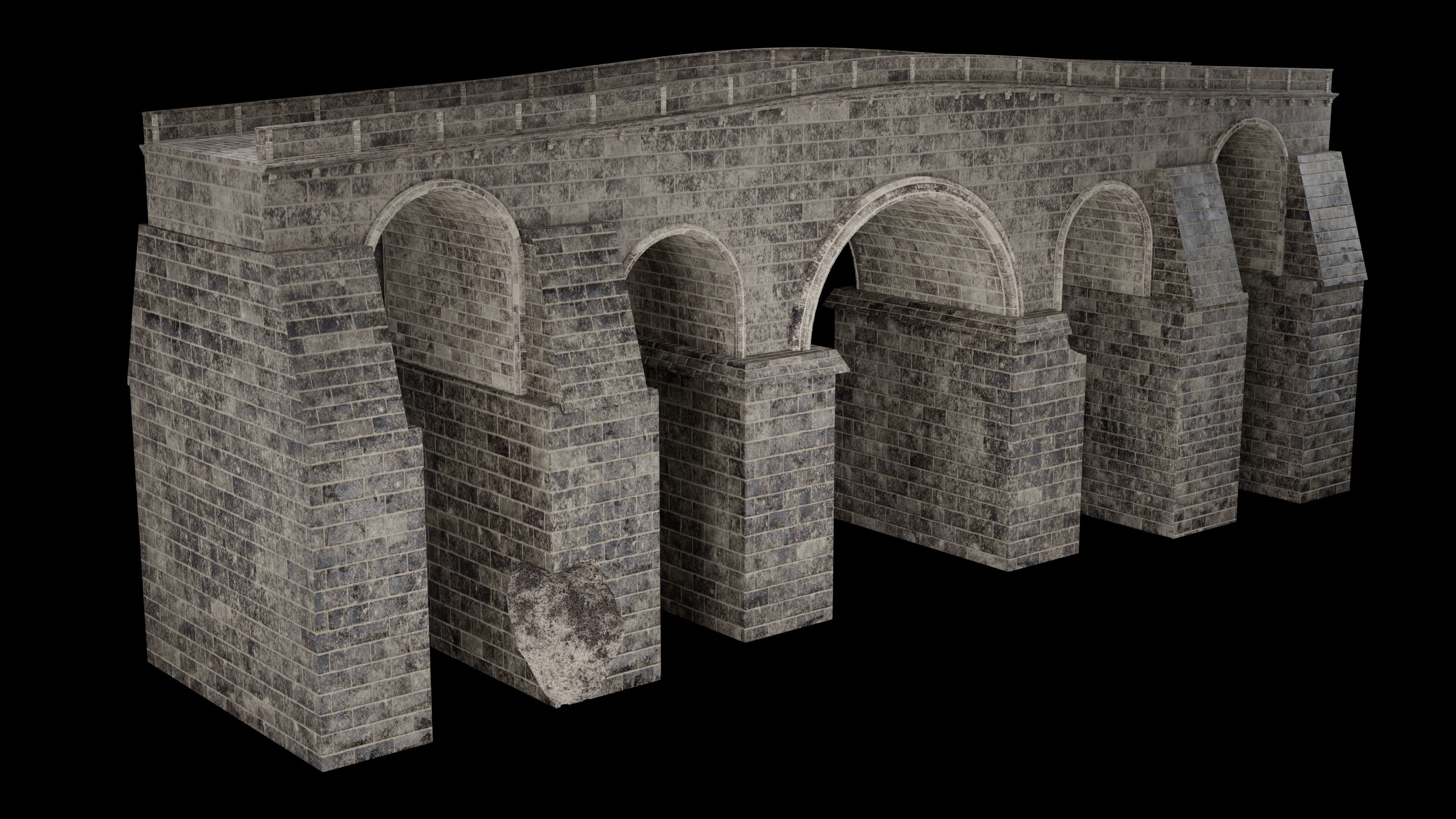 MEDIEVAL BRIDGE CASTLE STONE PLATFORM RUINED ROAD COLLECTION Low-poly 3D model_10