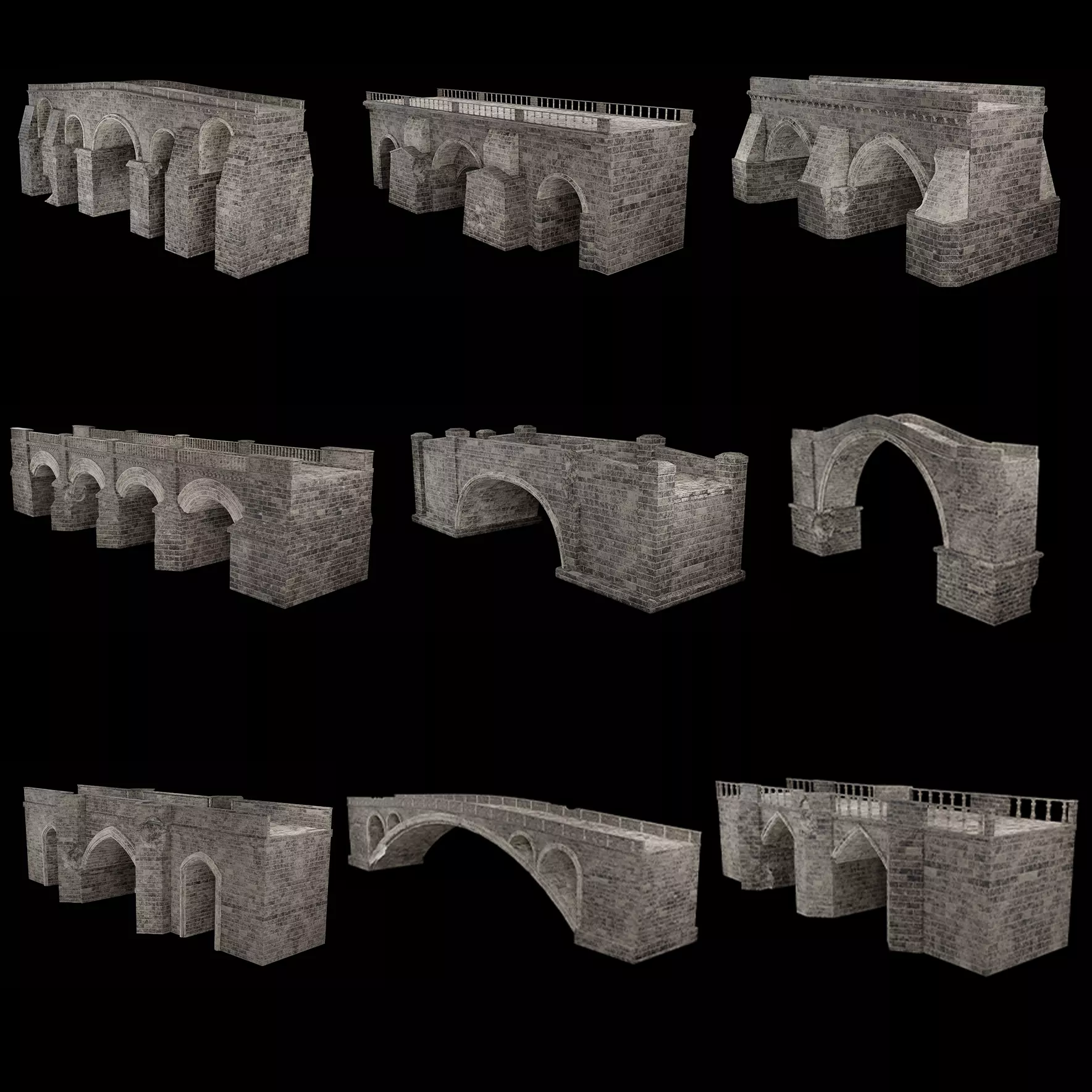 MEDIEVAL BRIDGE CASTLE STONE PLATFORM RUINED ROAD COLLECTION Low-poly 3D model_0