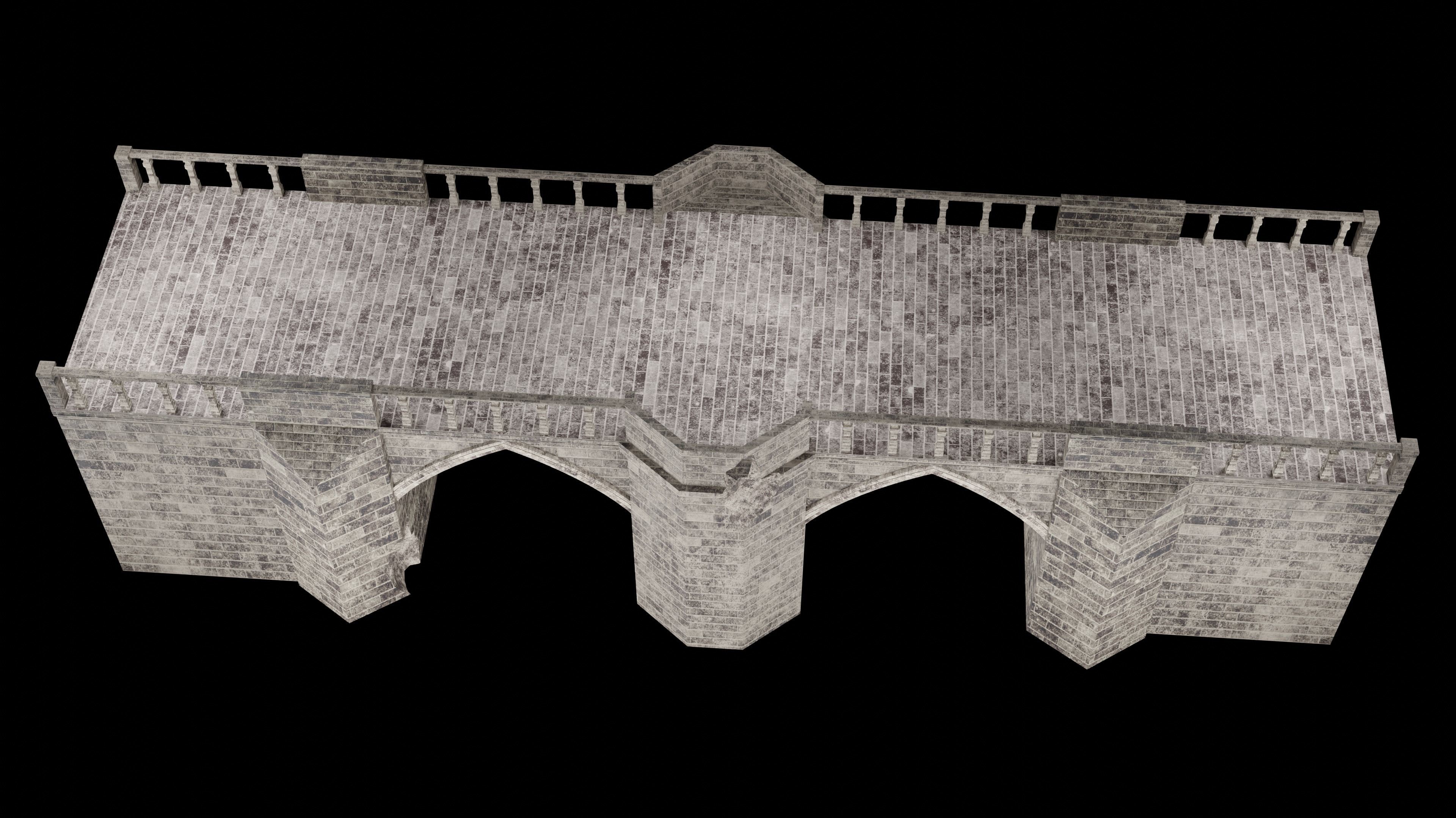 MEDIEVAL BRIDGE CASTLE STONE PLATFORM RUINED ROAD COLLECTION Low-poly 3D model_27