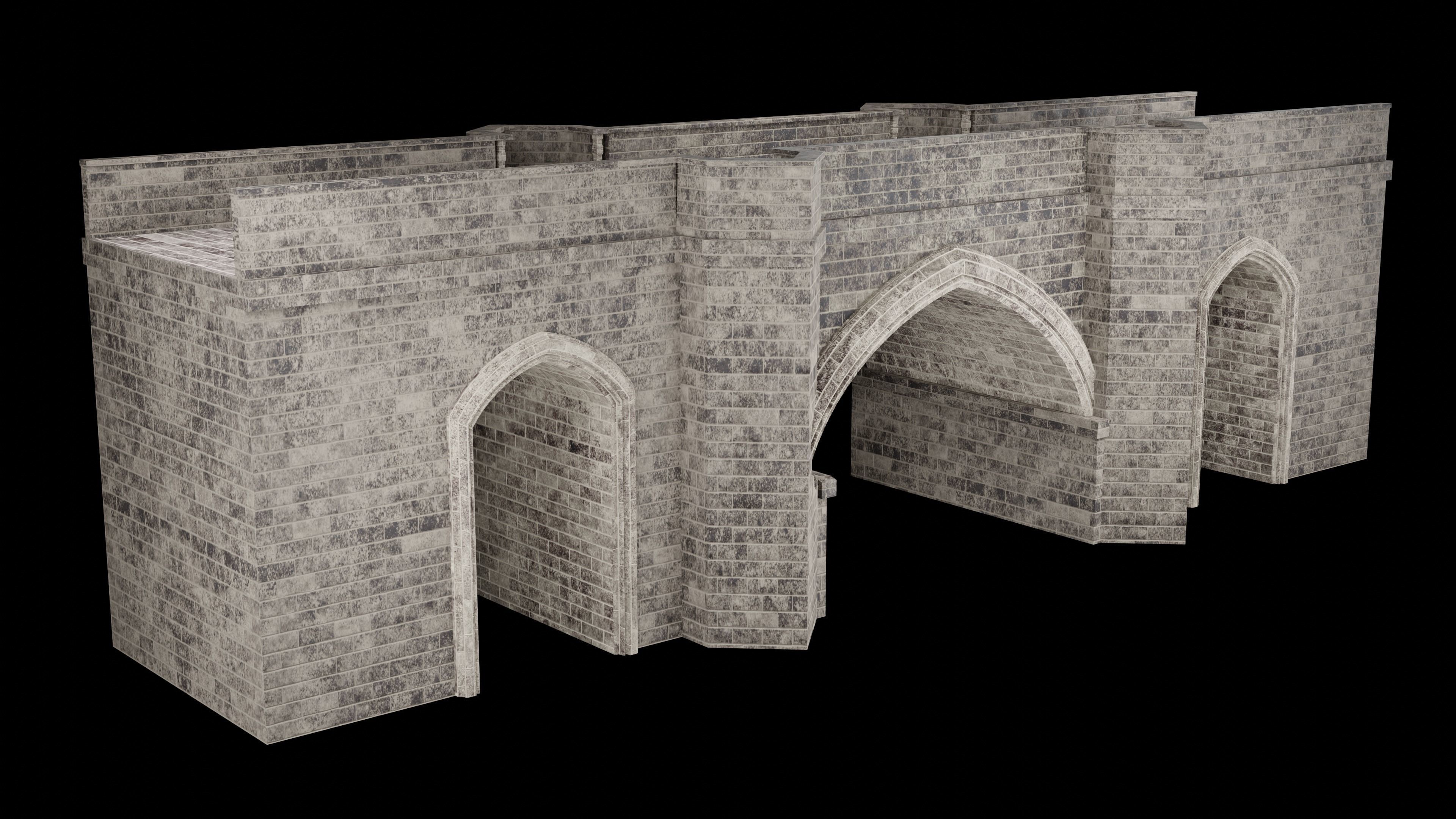 MEDIEVAL BRIDGE CASTLE STONE PLATFORM RUINED ROAD COLLECTION Low-poly 3D model_16