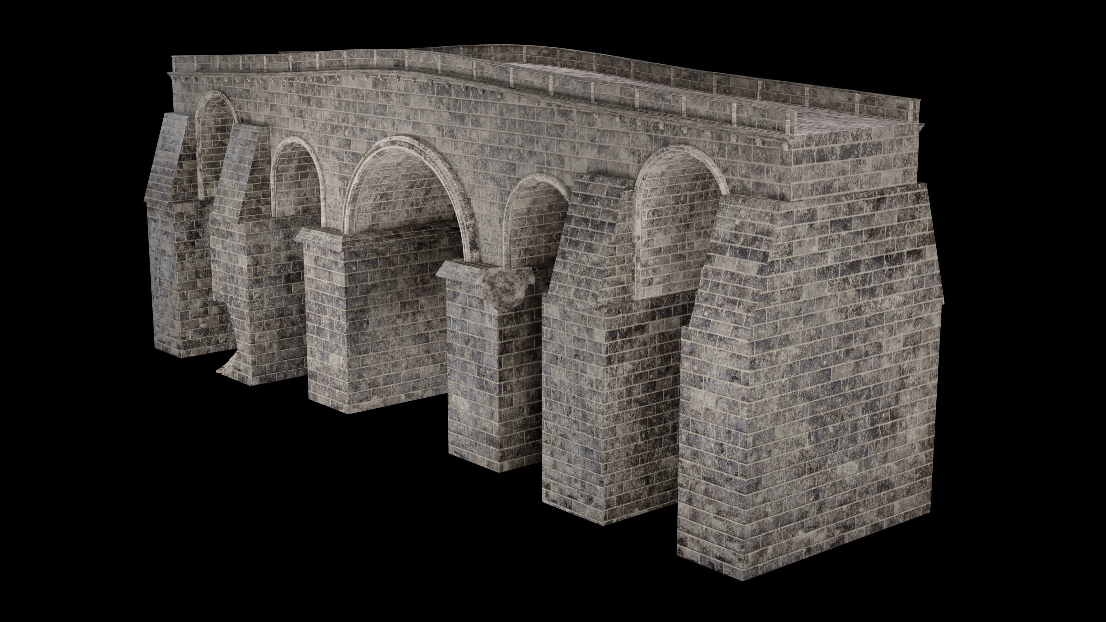 MEDIEVAL BRIDGE CASTLE STONE PLATFORM RUINED ROAD COLLECTION Low-poly 3D model_1