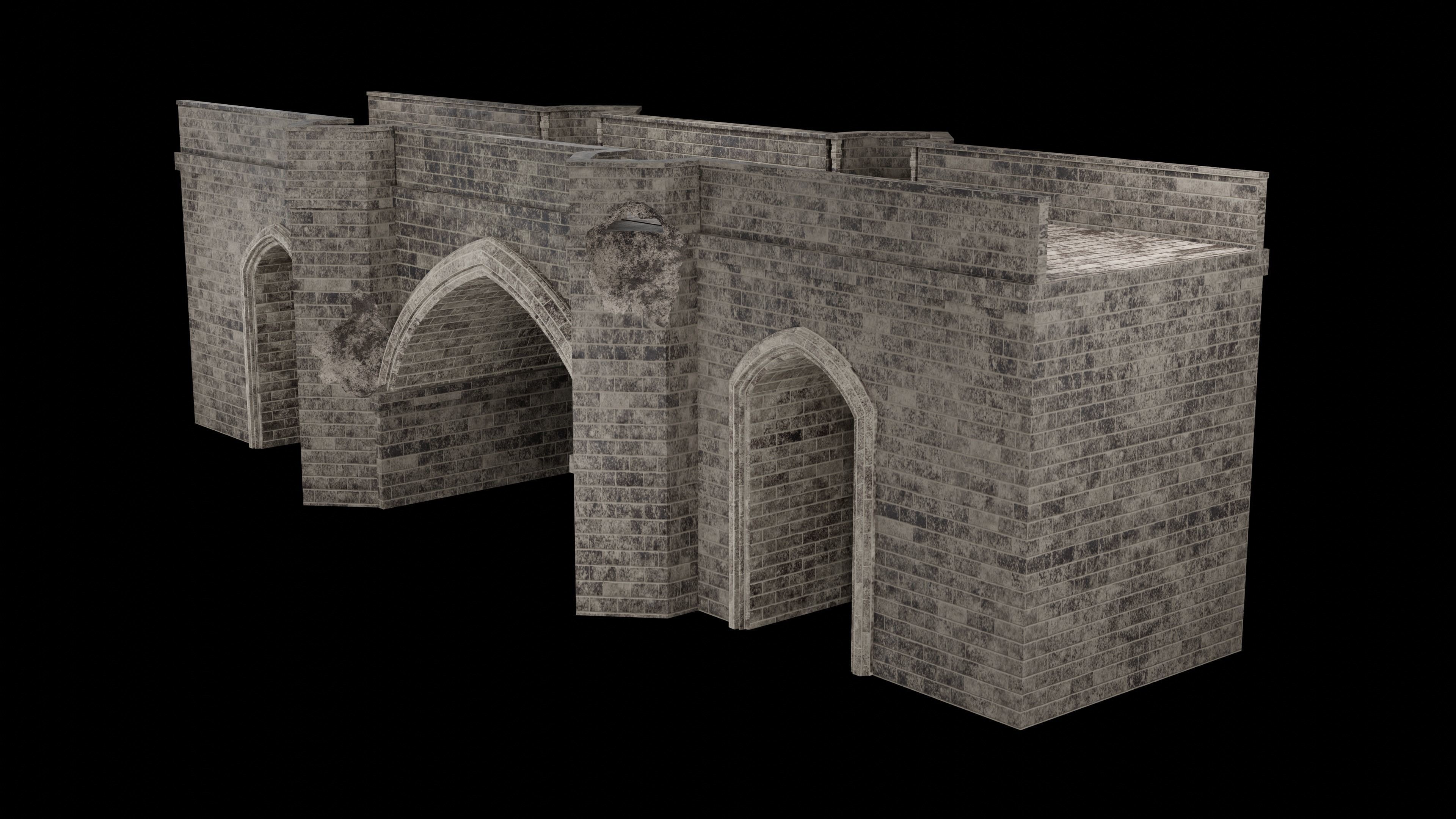 MEDIEVAL BRIDGE CASTLE STONE PLATFORM RUINED ROAD COLLECTION Low-poly 3D model_7