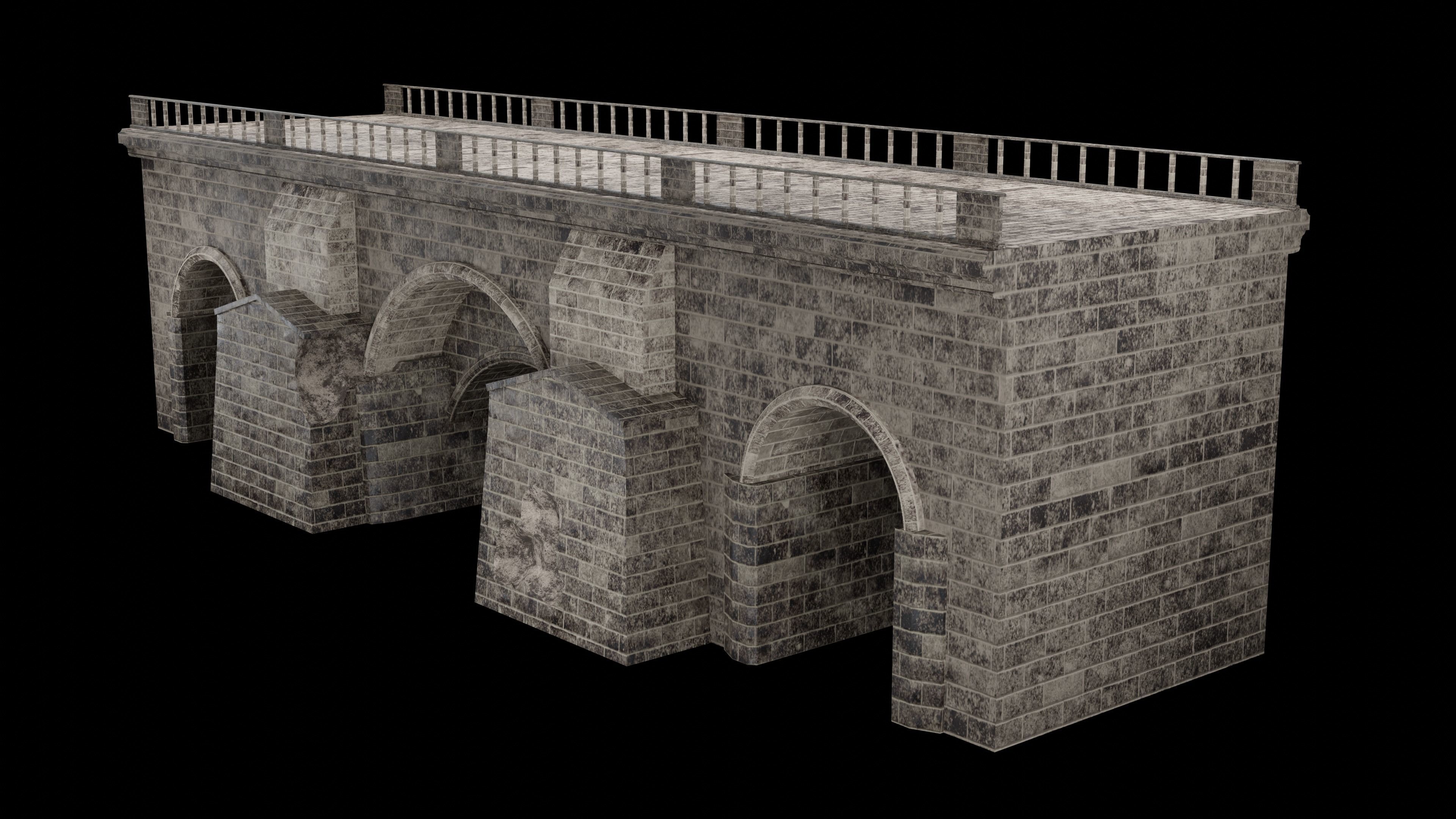 MEDIEVAL BRIDGE CASTLE STONE PLATFORM RUINED ROAD COLLECTION Low-poly 3D model_2