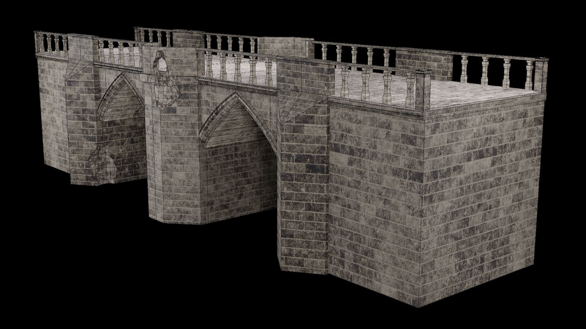 MEDIEVAL BRIDGE CASTLE STONE PLATFORM RUINED ROAD COLLECTION Low-poly 3D model_36