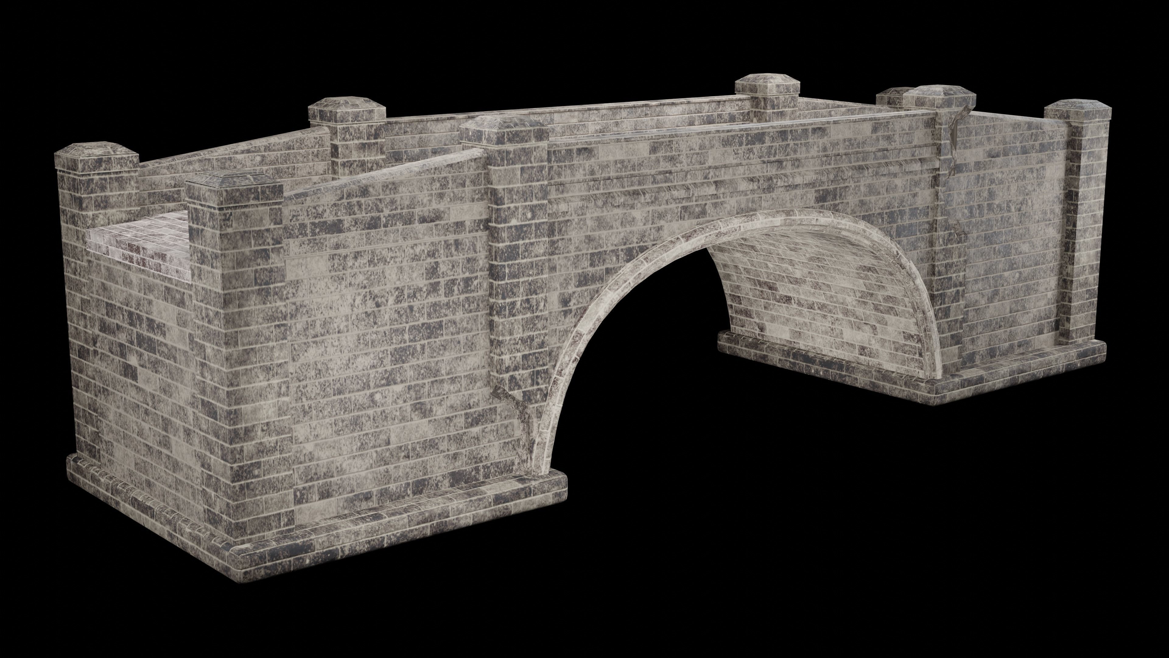 MEDIEVAL BRIDGE CASTLE STONE PLATFORM RUINED ROAD COLLECTION Low-poly 3D model_14