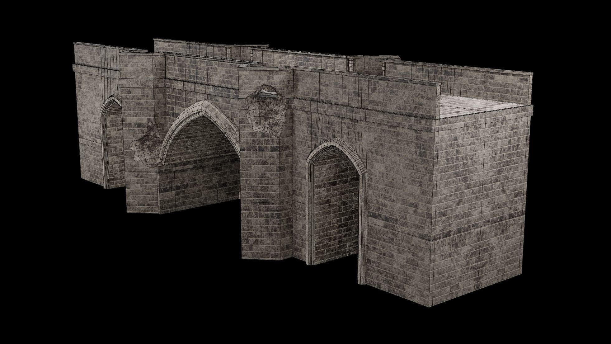MEDIEVAL BRIDGE CASTLE STONE PLATFORM RUINED ROAD COLLECTION Low-poly 3D model_34