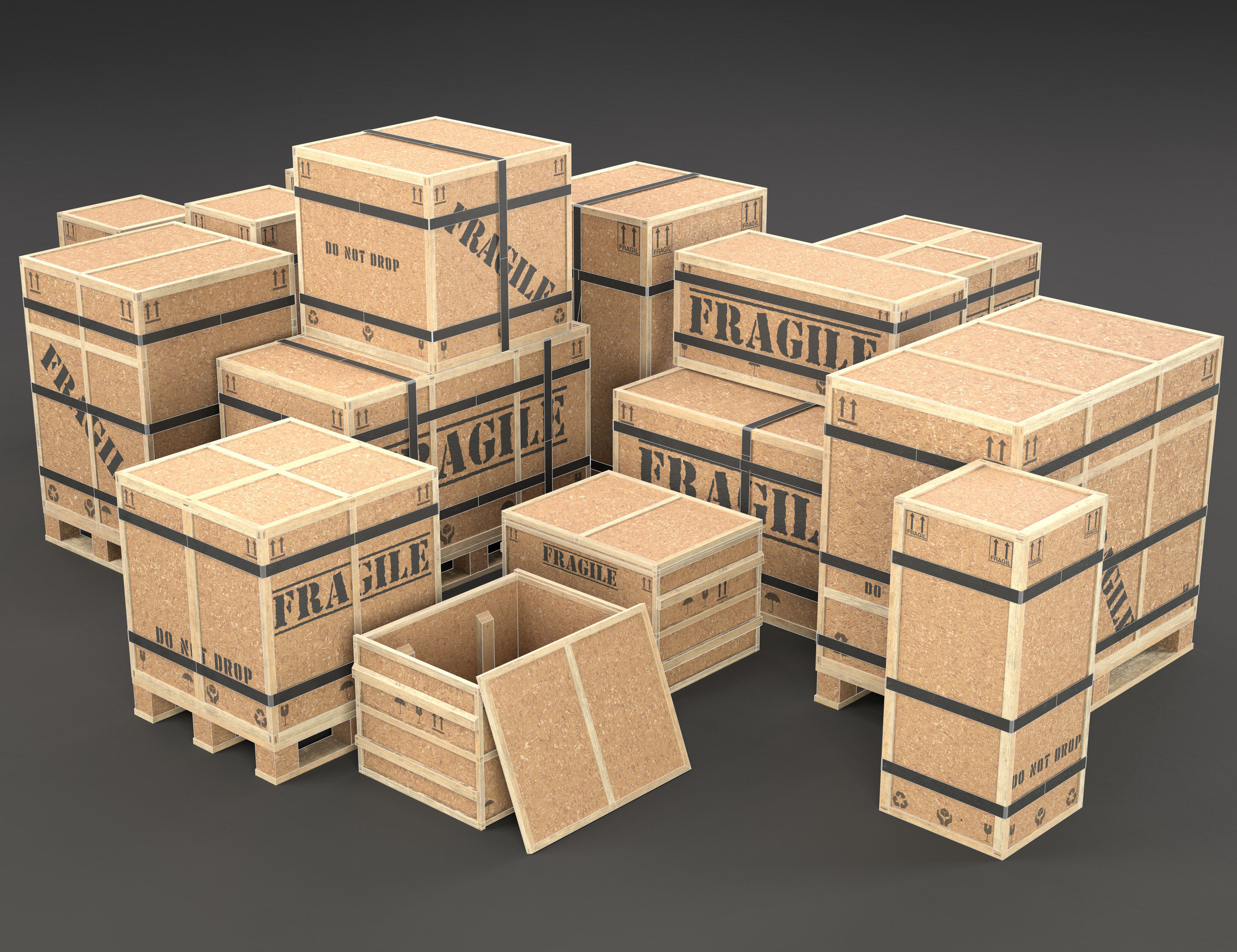 Collection of Chipboard boxes Low-poly 3D model_1