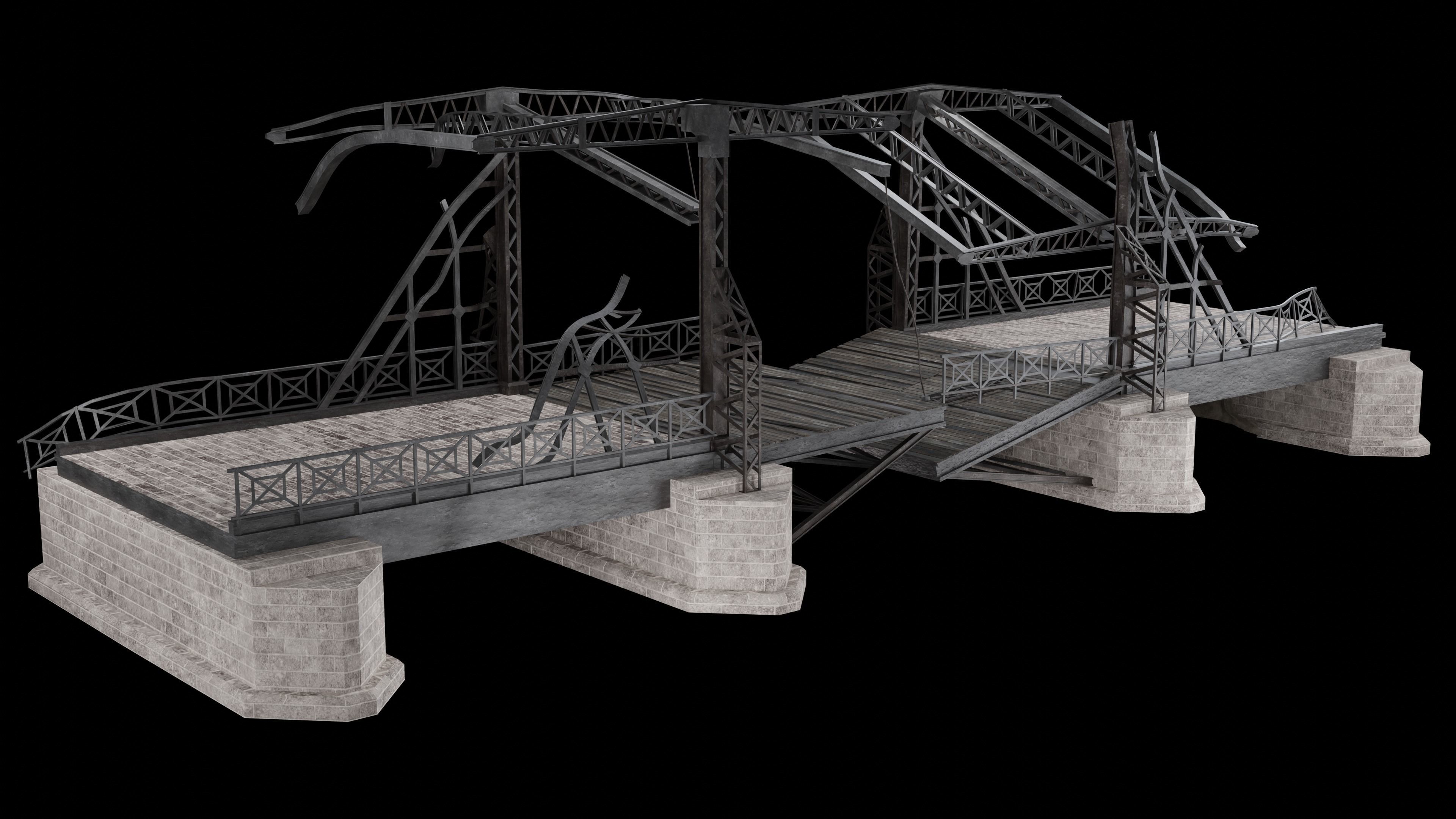 POST APO STEEL METAL BRIDGE PLATFORM BASCULE COLLECTION Low-poly 3D model_15