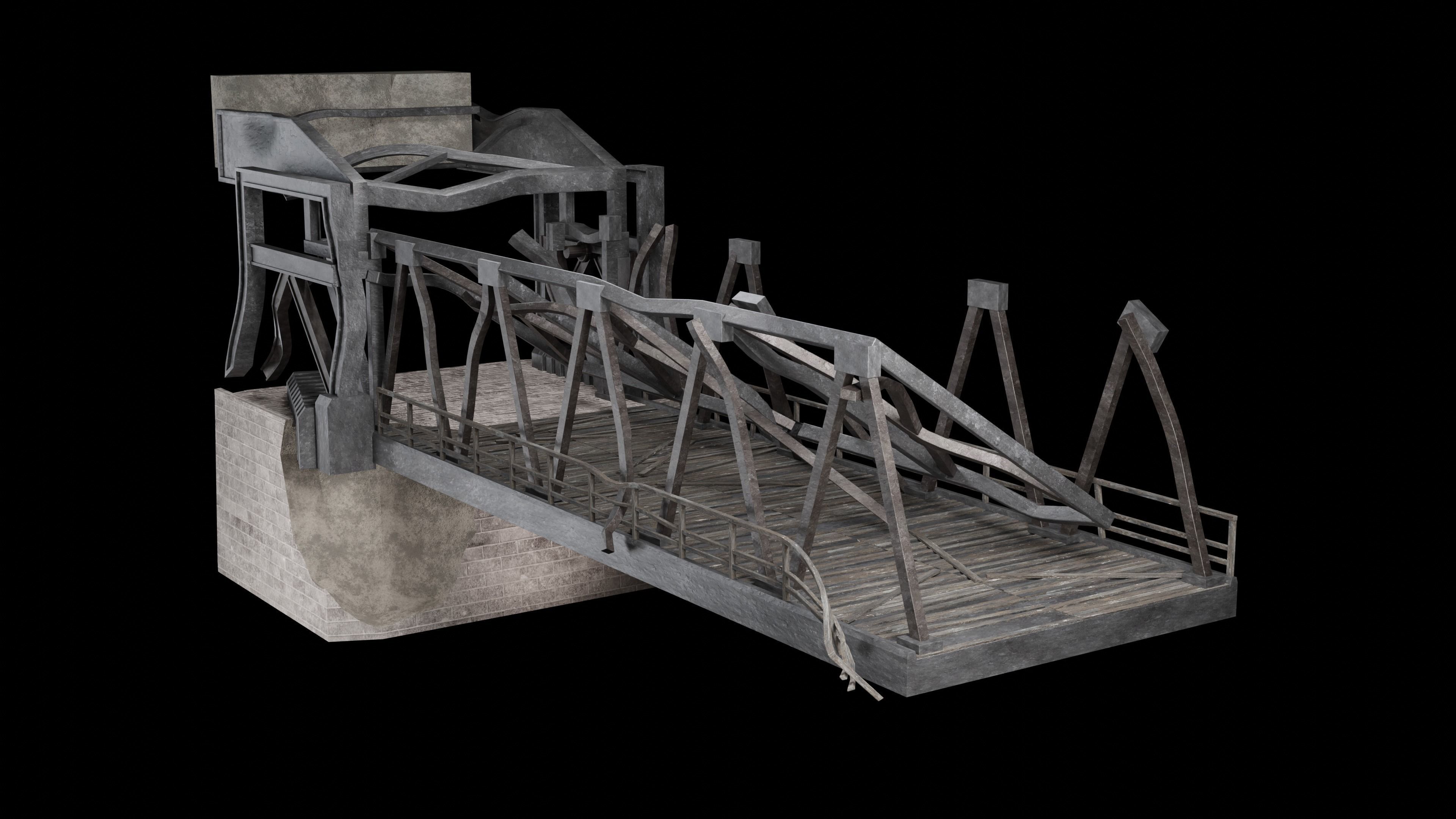 POST APO STEEL METAL BRIDGE PLATFORM BASCULE COLLECTION Low-poly 3D model_7