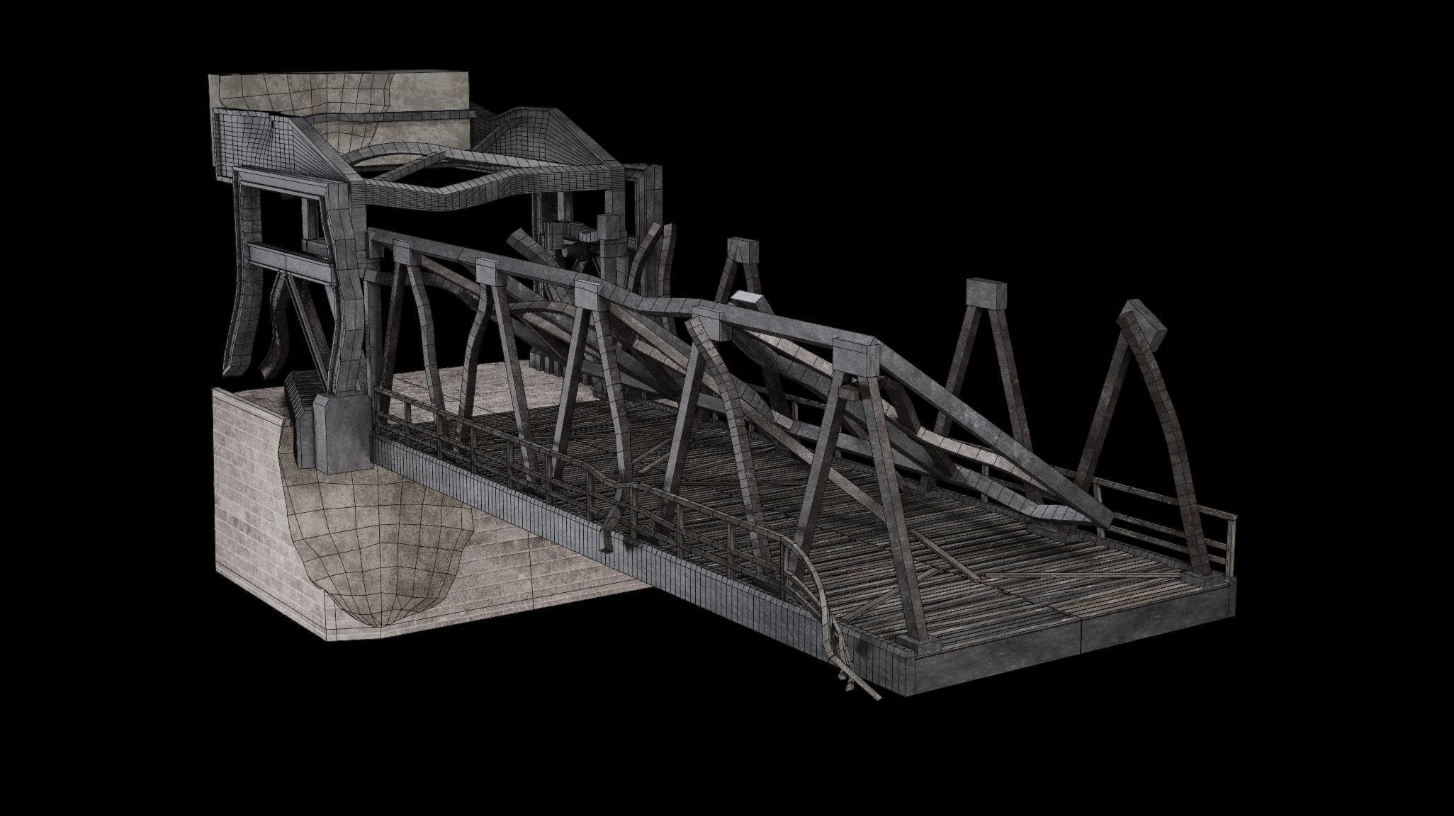 POST APO STEEL METAL BRIDGE PLATFORM BASCULE COLLECTION Low-poly 3D model_34