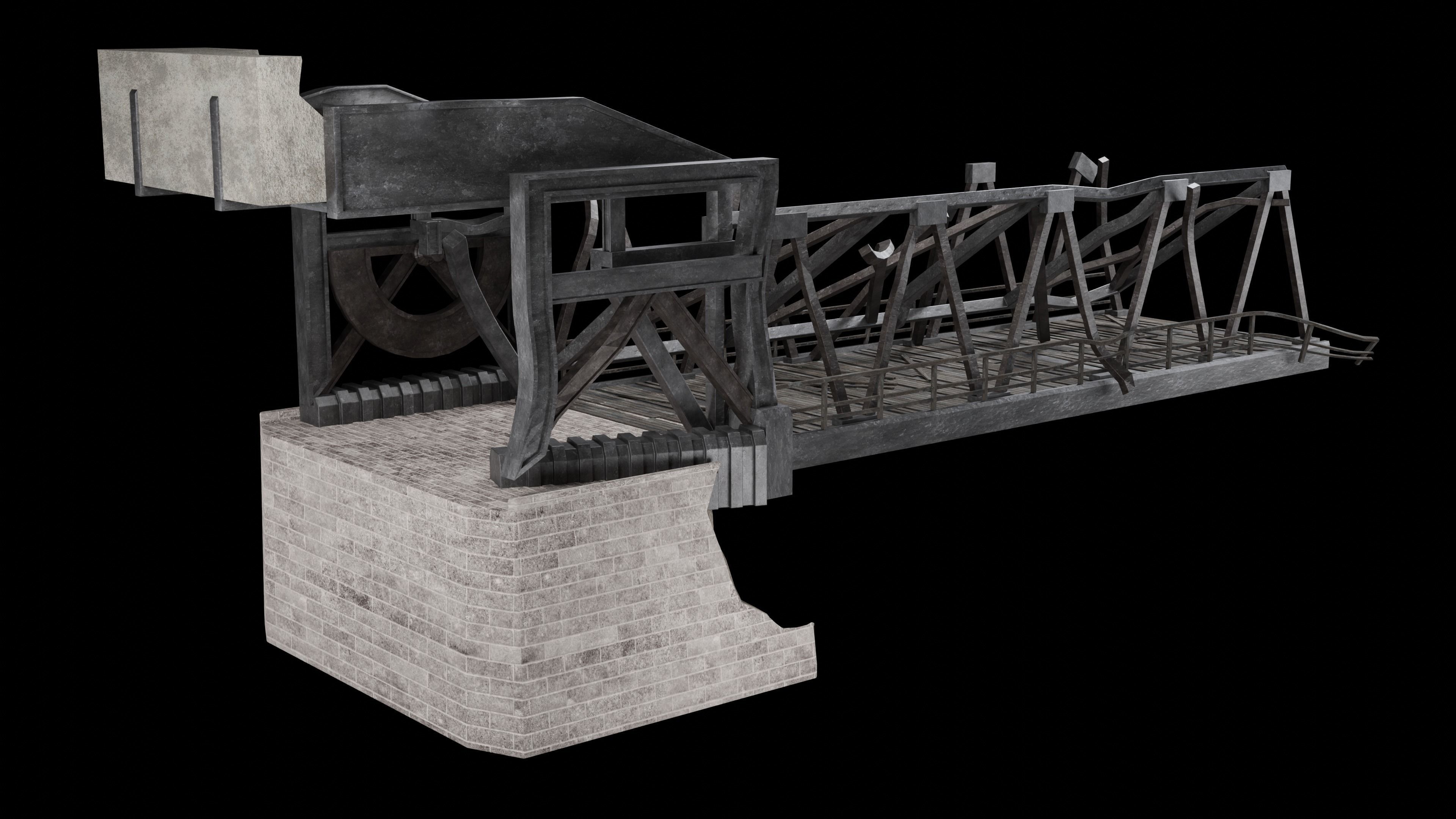 POST APO STEEL METAL BRIDGE PLATFORM BASCULE COLLECTION Low-poly 3D model_16