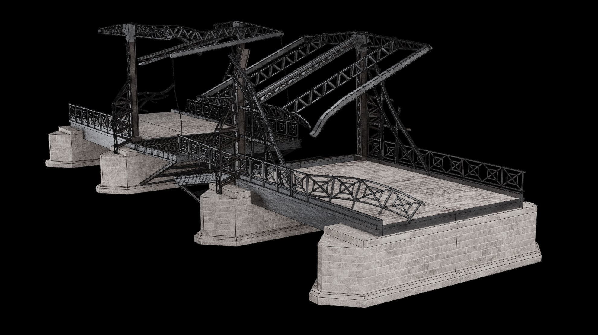 POST APO STEEL METAL BRIDGE PLATFORM BASCULE COLLECTION Low-poly 3D model_33
