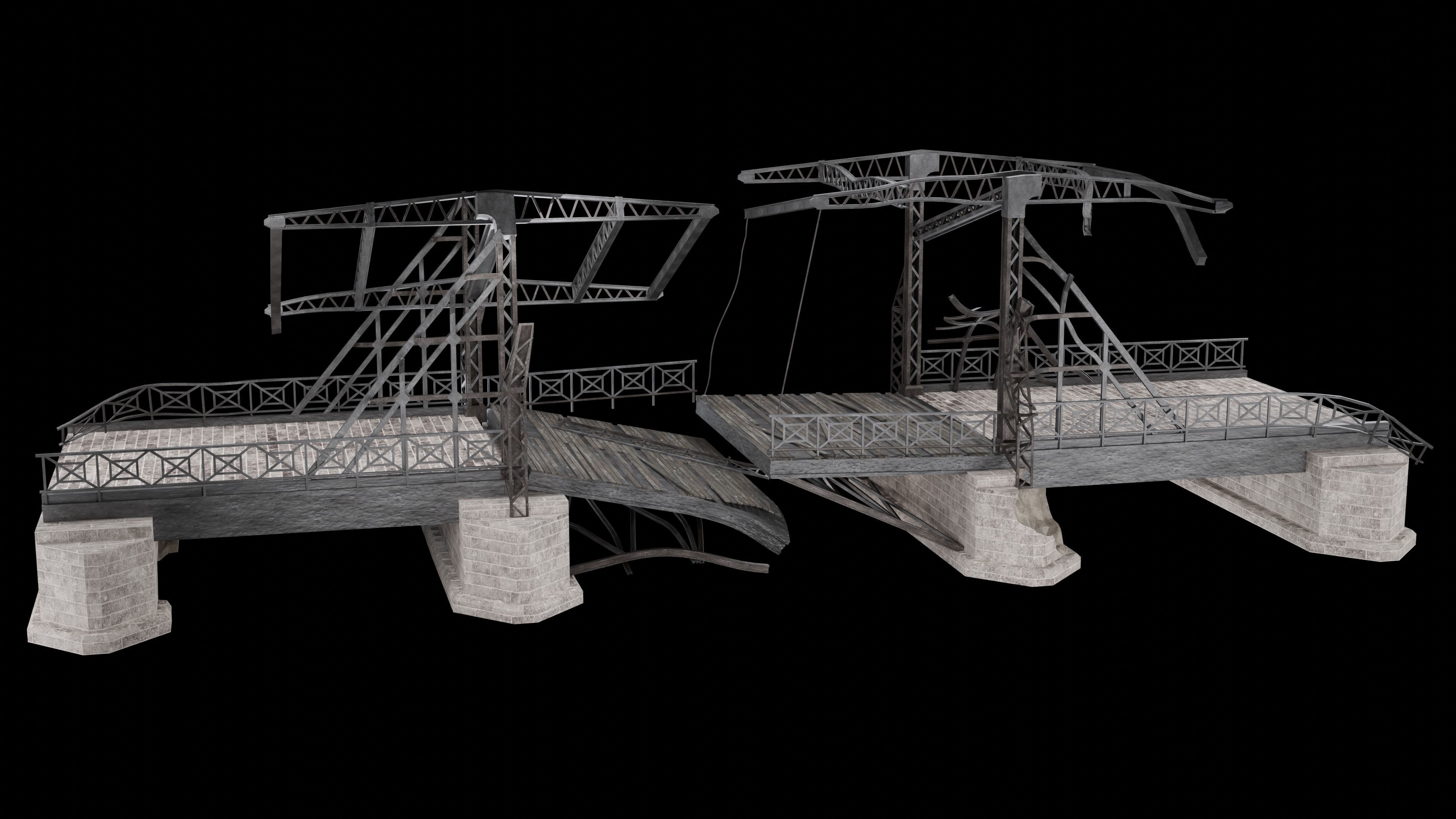POST APO STEEL METAL BRIDGE PLATFORM BASCULE COLLECTION Low-poly 3D model_24