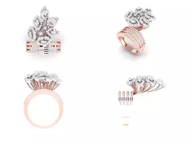 Rose Gold Women Diamond Ring 3D print model
