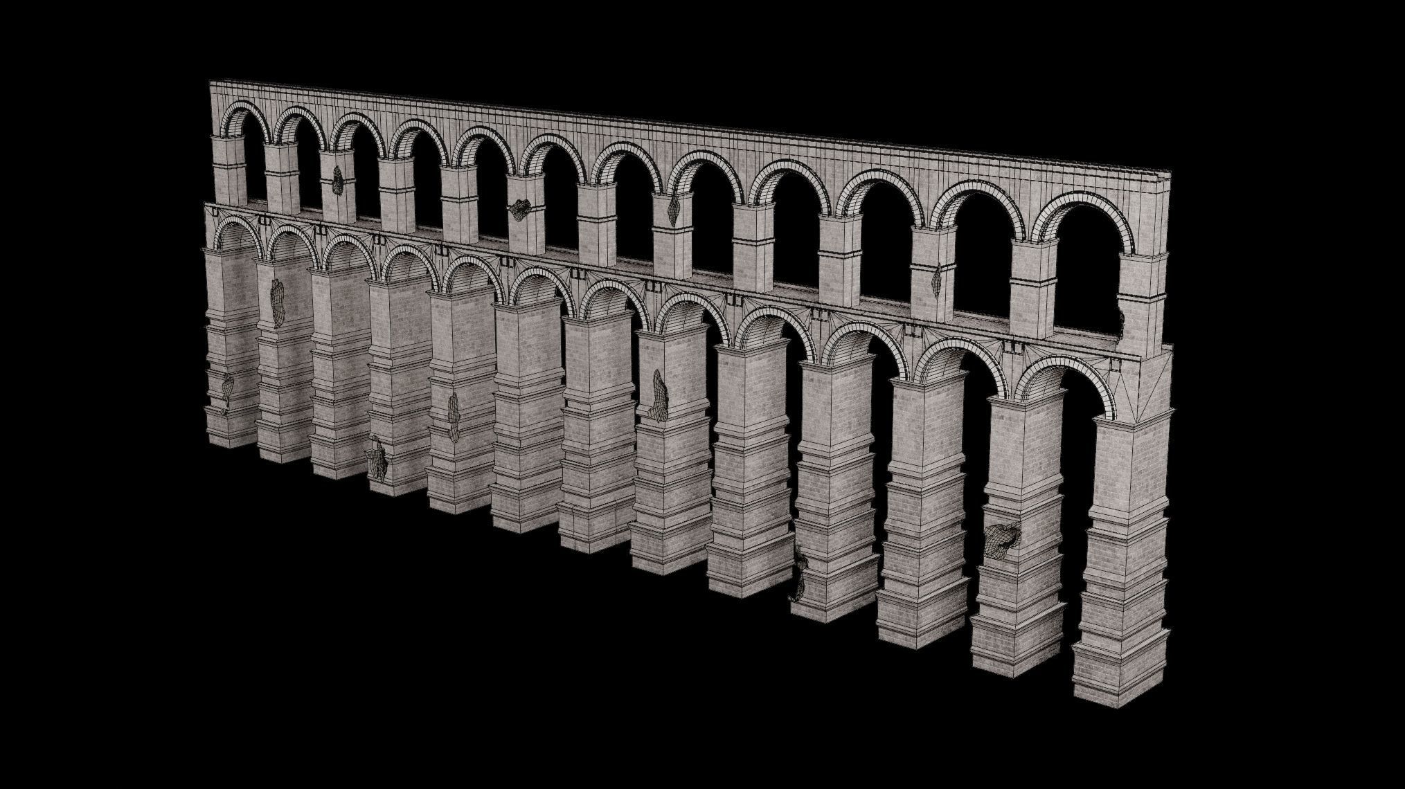 ROMAN BRIDGE GREEK ANCIENT ROAD RAIL OLD STONE COLLECTION Low-poly 3D model_32