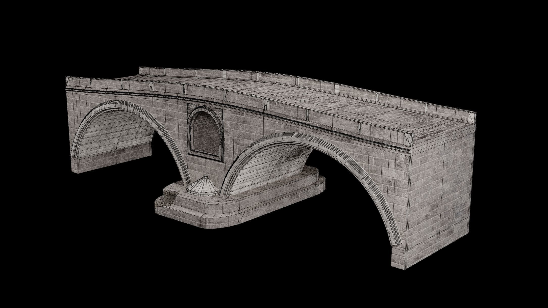 ROMAN BRIDGE GREEK ANCIENT ROAD RAIL OLD STONE COLLECTION Low-poly 3D model_28