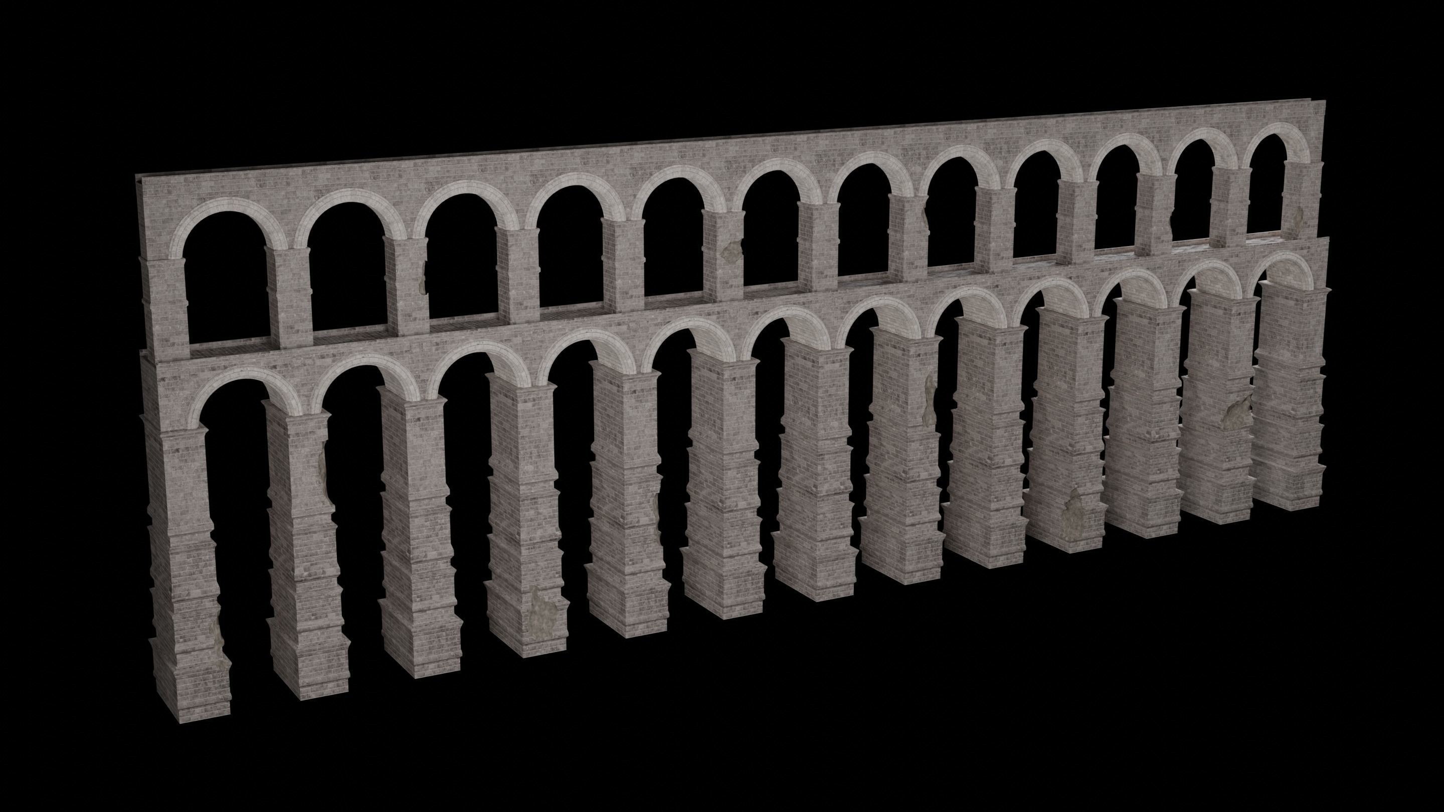 ROMAN BRIDGE GREEK ANCIENT ROAD RAIL OLD STONE COLLECTION Low-poly 3D model_14