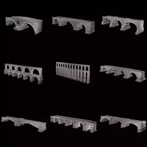 ROMAN BRIDGE GREEK ANCIENT ROAD RAIL OLD STONE COLLECTION Low-poly 3D model