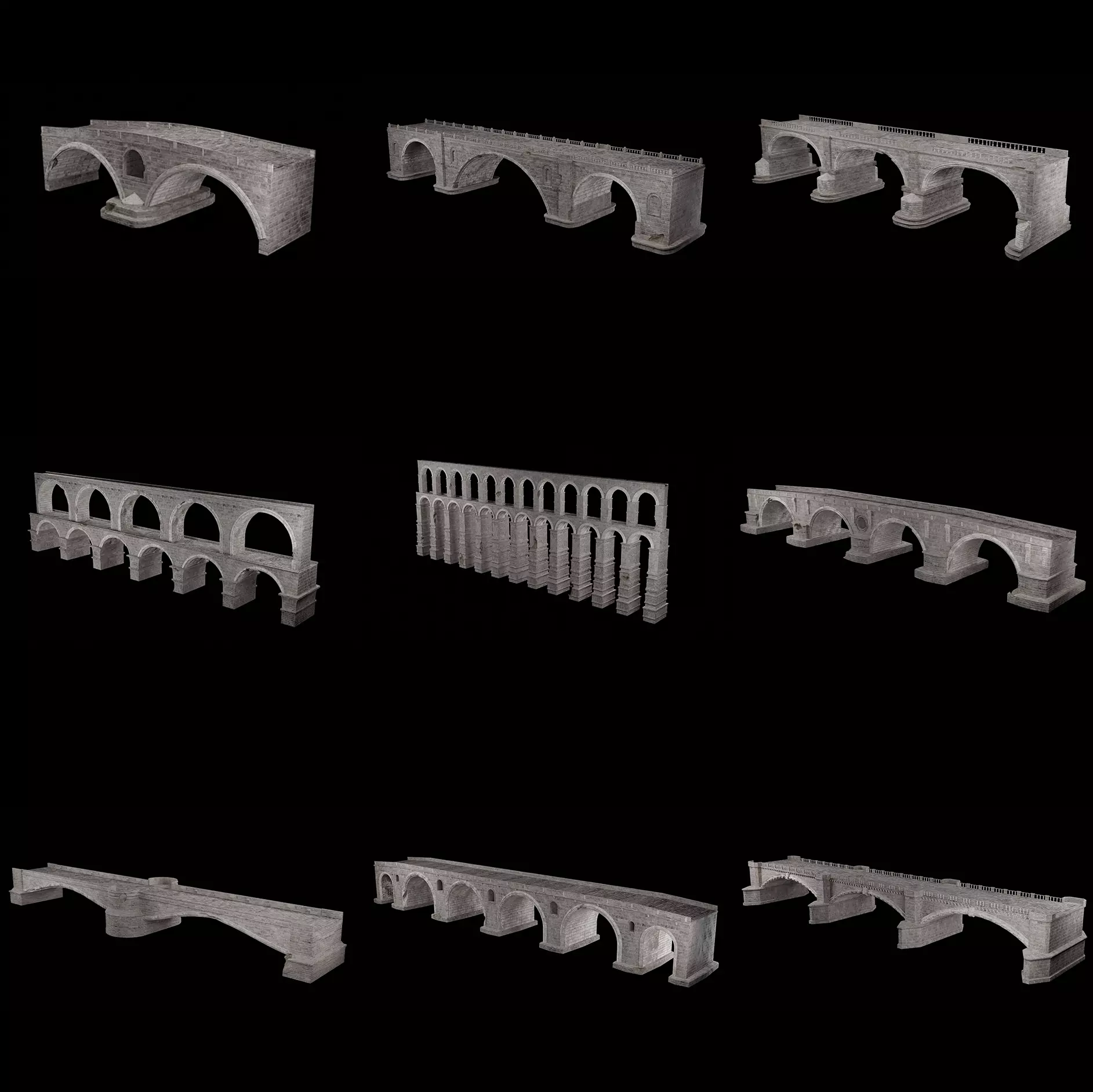 ROMAN BRIDGE GREEK ANCIENT ROAD RAIL OLD STONE COLLECTION Low-poly 3D model_0