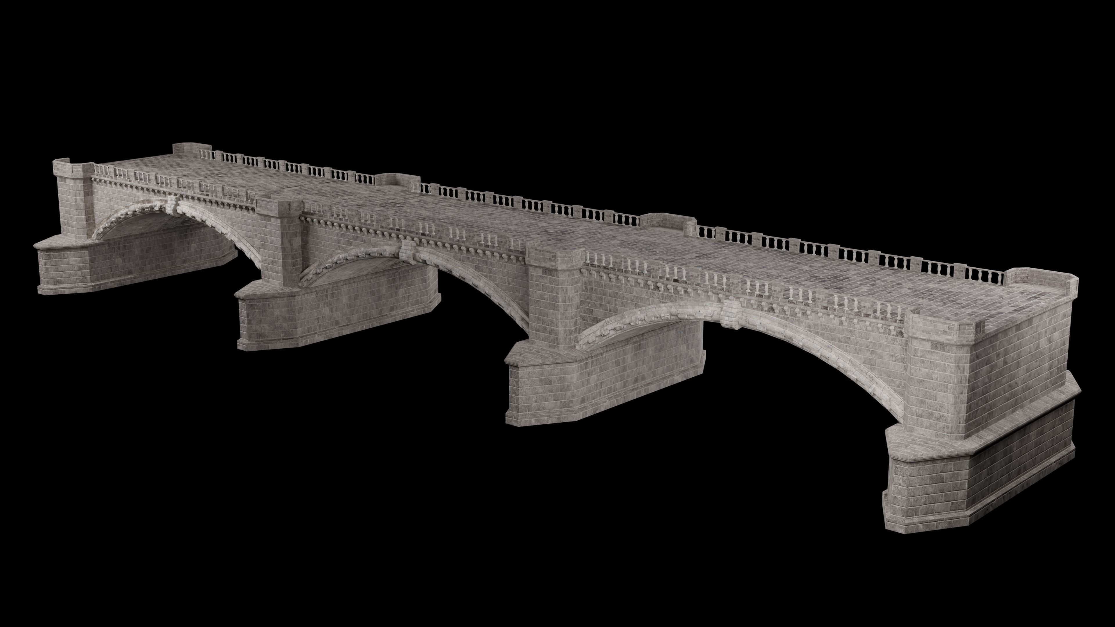 ROMAN BRIDGE GREEK ANCIENT ROAD RAIL OLD STONE COLLECTION Low-poly 3D model_9