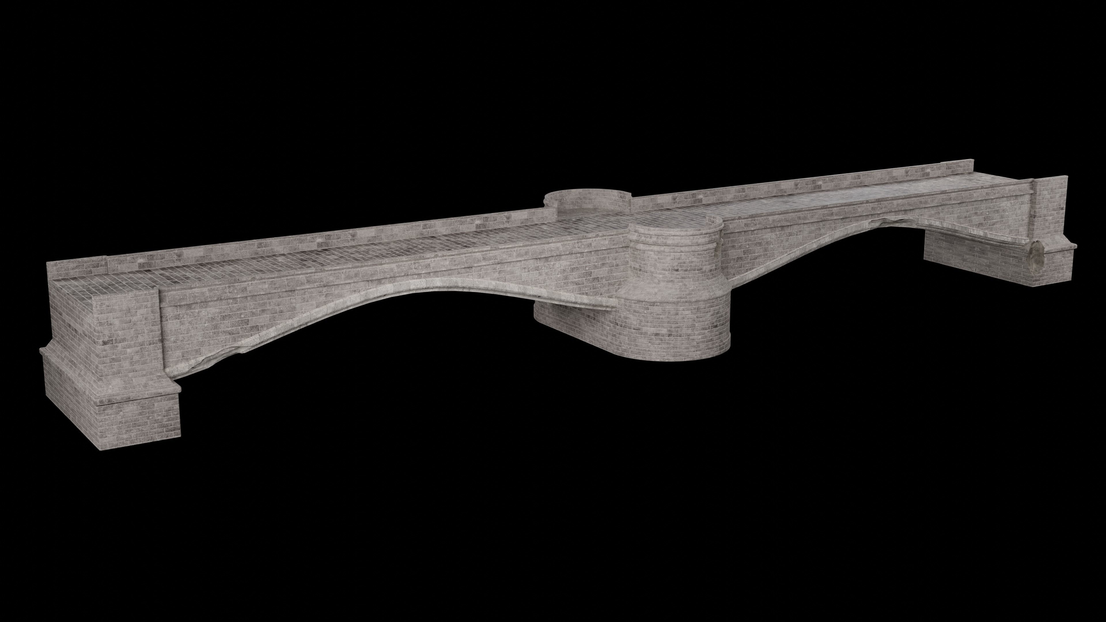 ROMAN BRIDGE GREEK ANCIENT ROAD RAIL OLD STONE COLLECTION Low-poly 3D model_16