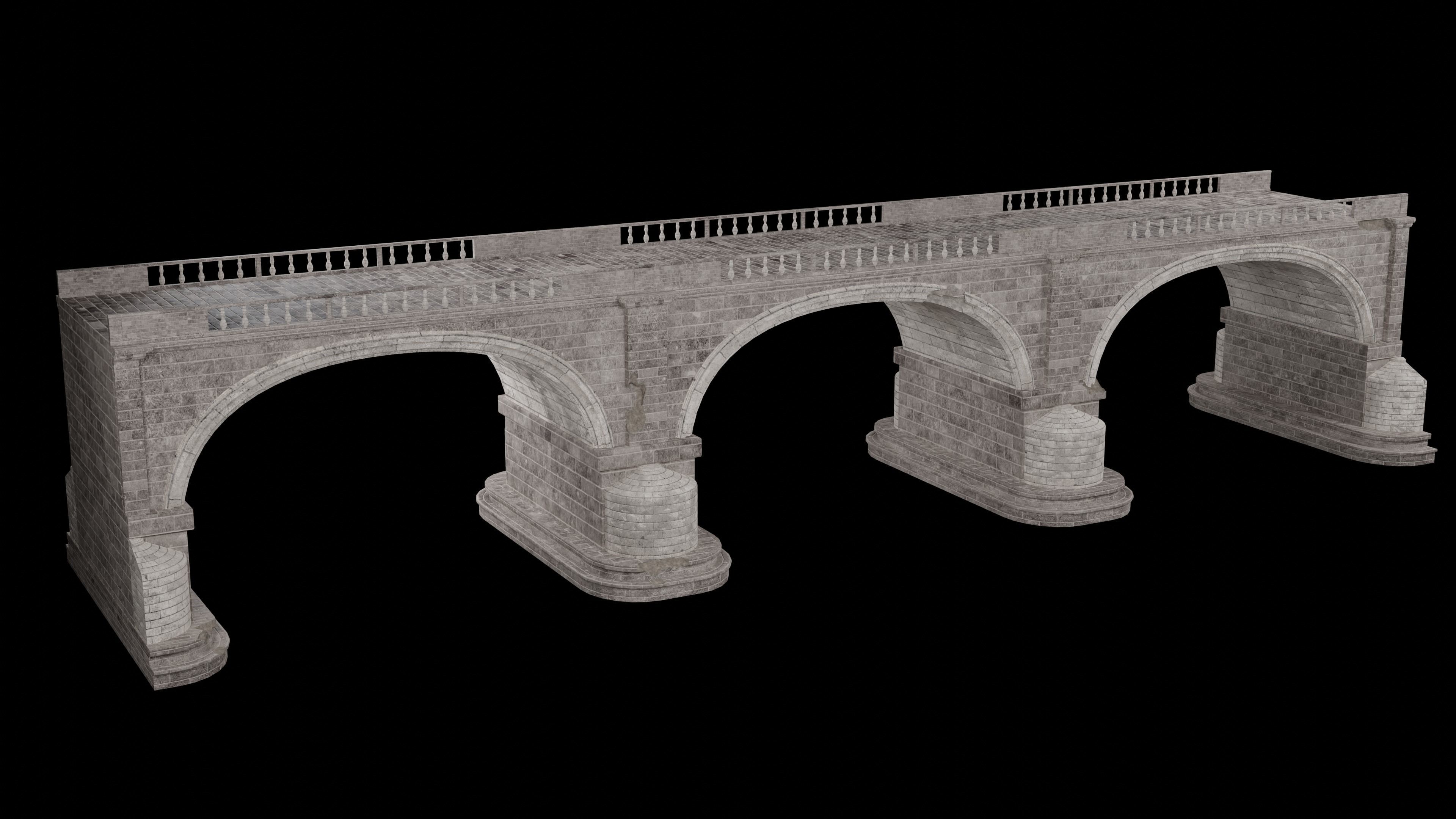 ROMAN BRIDGE GREEK ANCIENT ROAD RAIL OLD STONE COLLECTION Low-poly 3D model_12