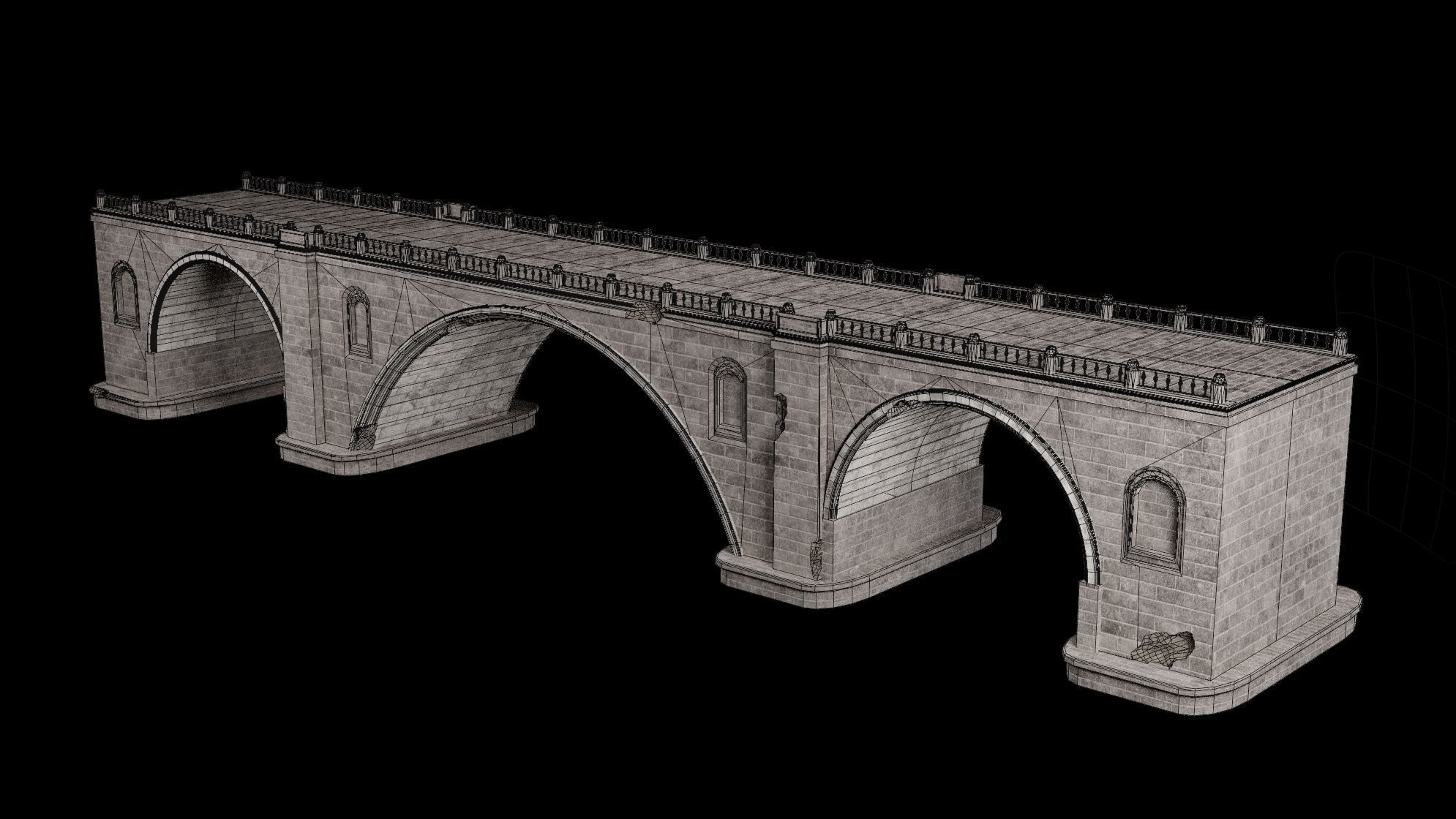 ROMAN BRIDGE GREEK ANCIENT ROAD RAIL OLD STONE COLLECTION Low-poly 3D model_29