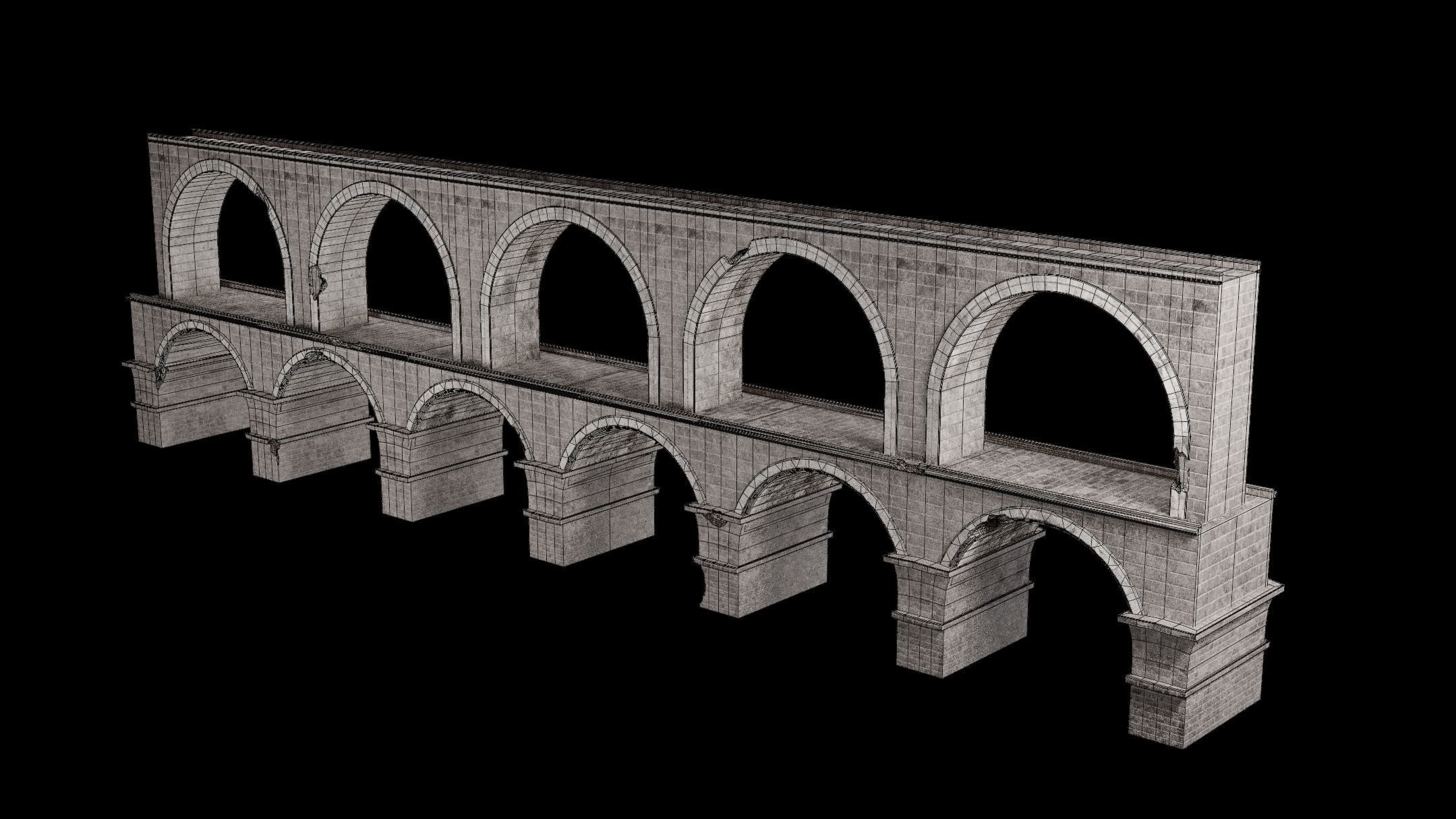 ROMAN BRIDGE GREEK ANCIENT ROAD RAIL OLD STONE COLLECTION Low-poly 3D model_31