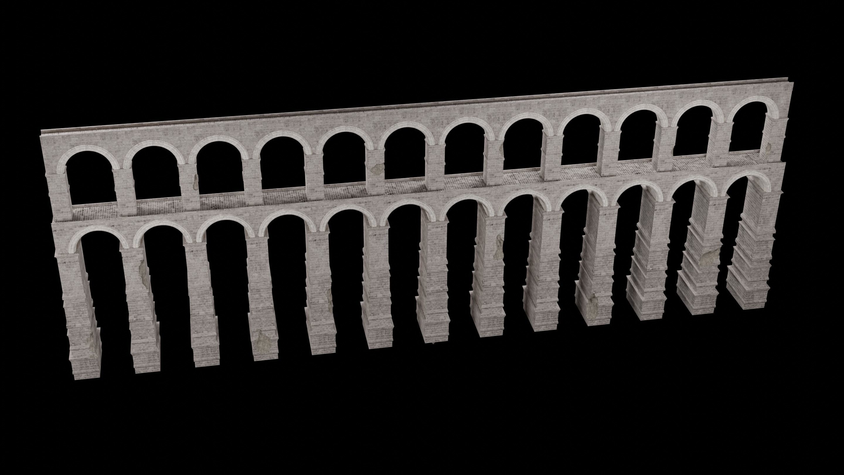 ROMAN BRIDGE GREEK ANCIENT ROAD RAIL OLD STONE COLLECTION Low-poly 3D model_23