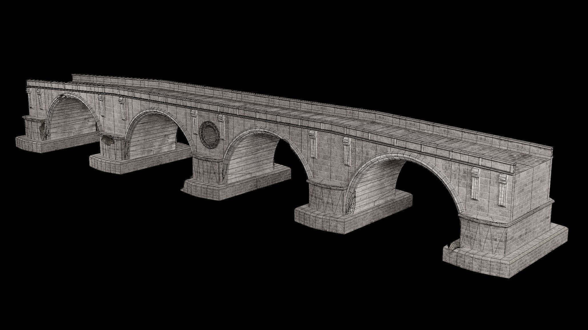 ROMAN BRIDGE GREEK ANCIENT ROAD RAIL OLD STONE COLLECTION Low-poly 3D model_33