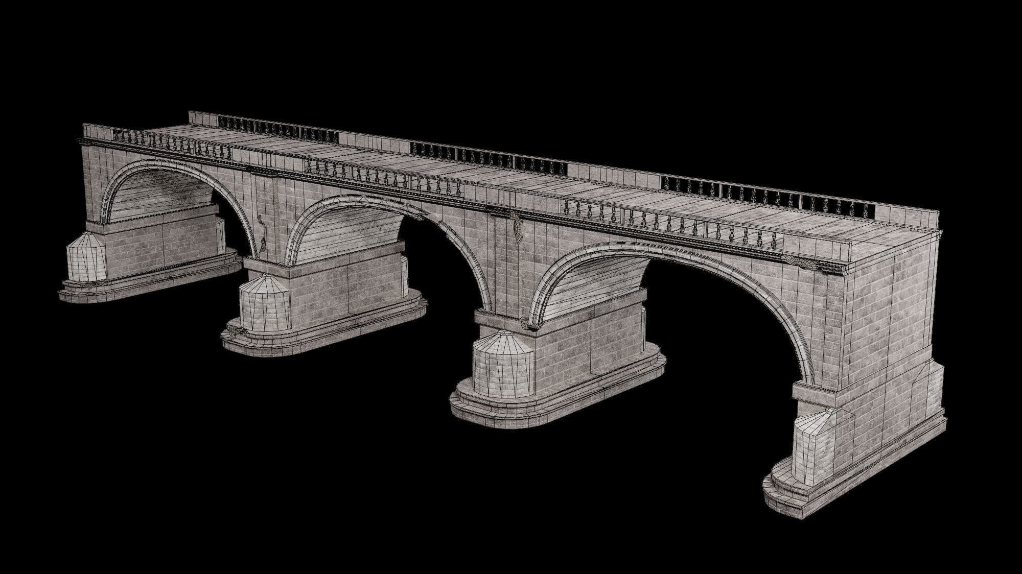 ROMAN BRIDGE GREEK ANCIENT ROAD RAIL OLD STONE COLLECTION Low-poly 3D model_30