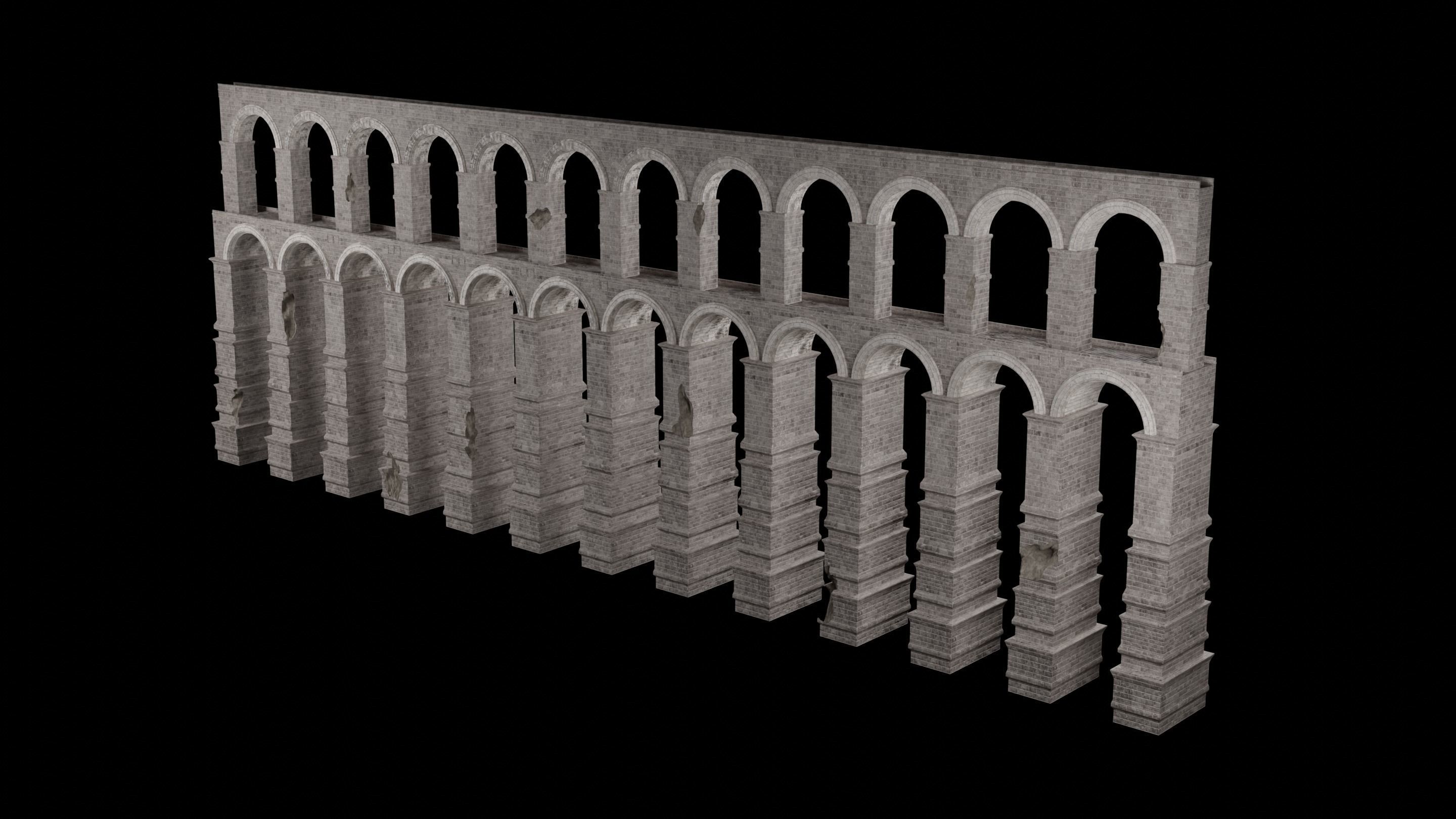ROMAN BRIDGE GREEK ANCIENT ROAD RAIL OLD STONE COLLECTION Low-poly 3D model_5