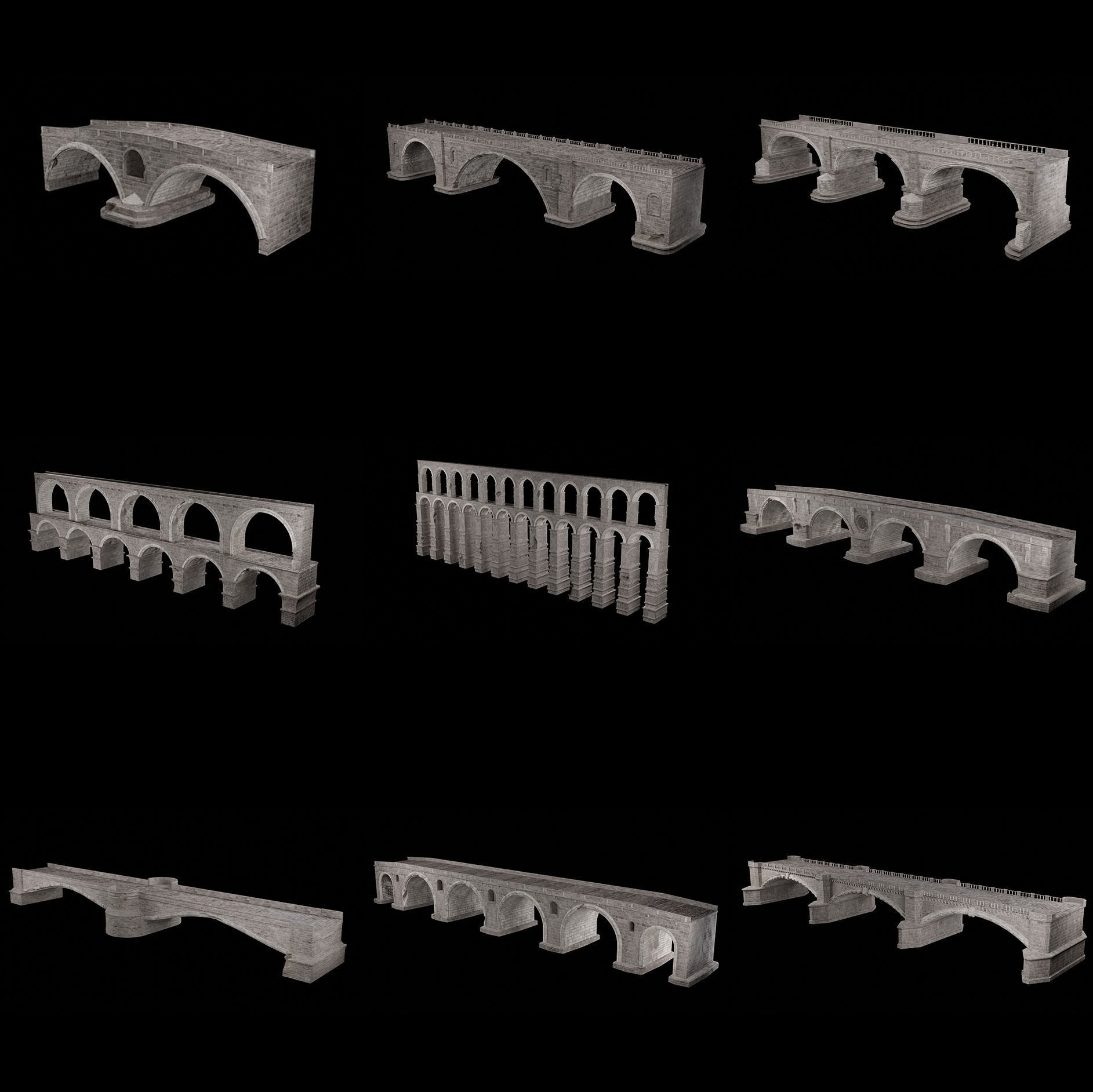 ROMAN BRIDGE GREEK ANCIENT ROAD RAIL OLD STONE COLLECTION Low-poly 3D model_37