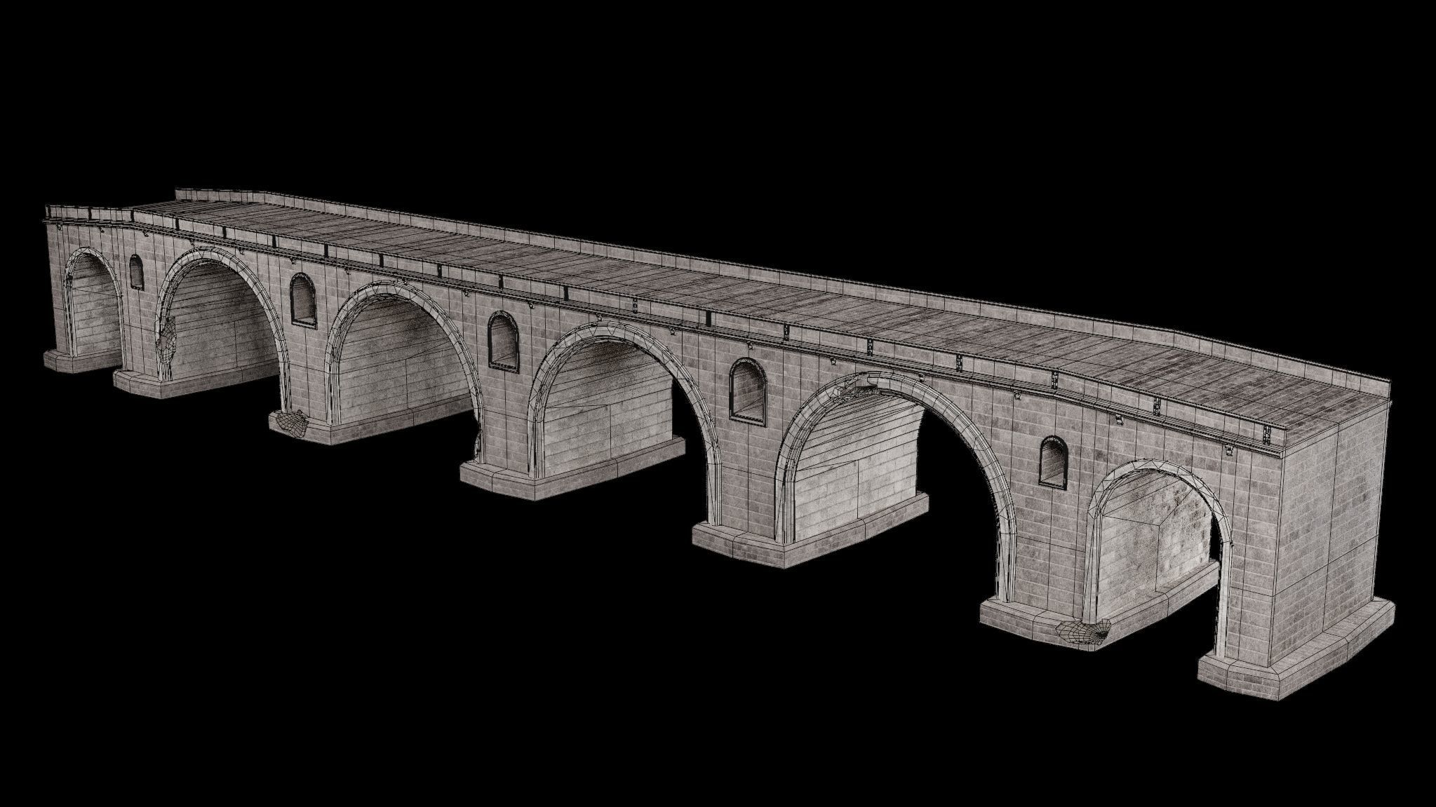 ROMAN BRIDGE GREEK ANCIENT ROAD RAIL OLD STONE COLLECTION Low-poly 3D model_35