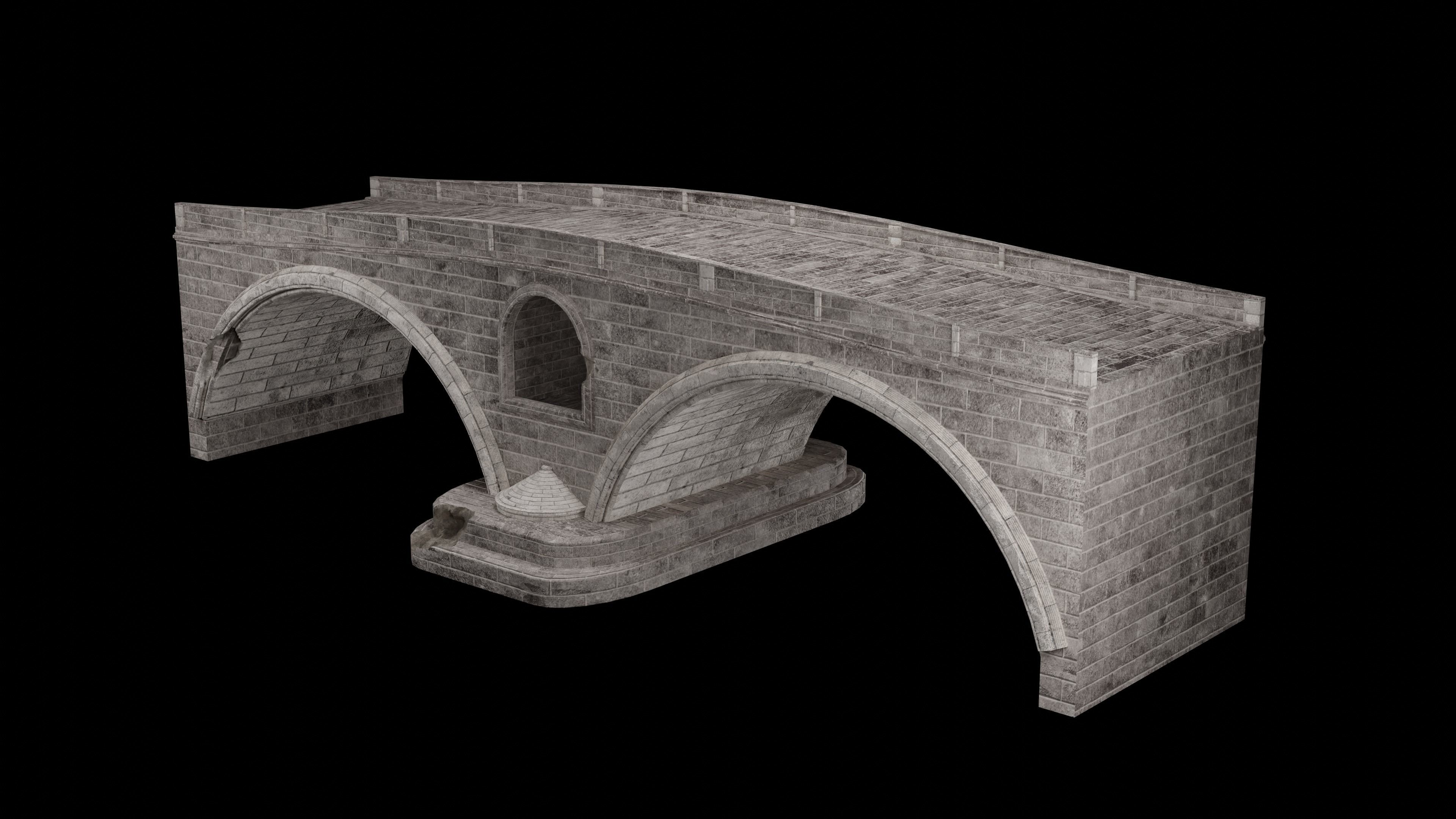 ROMAN BRIDGE GREEK ANCIENT ROAD RAIL OLD STONE COLLECTION Low-poly 3D model_1