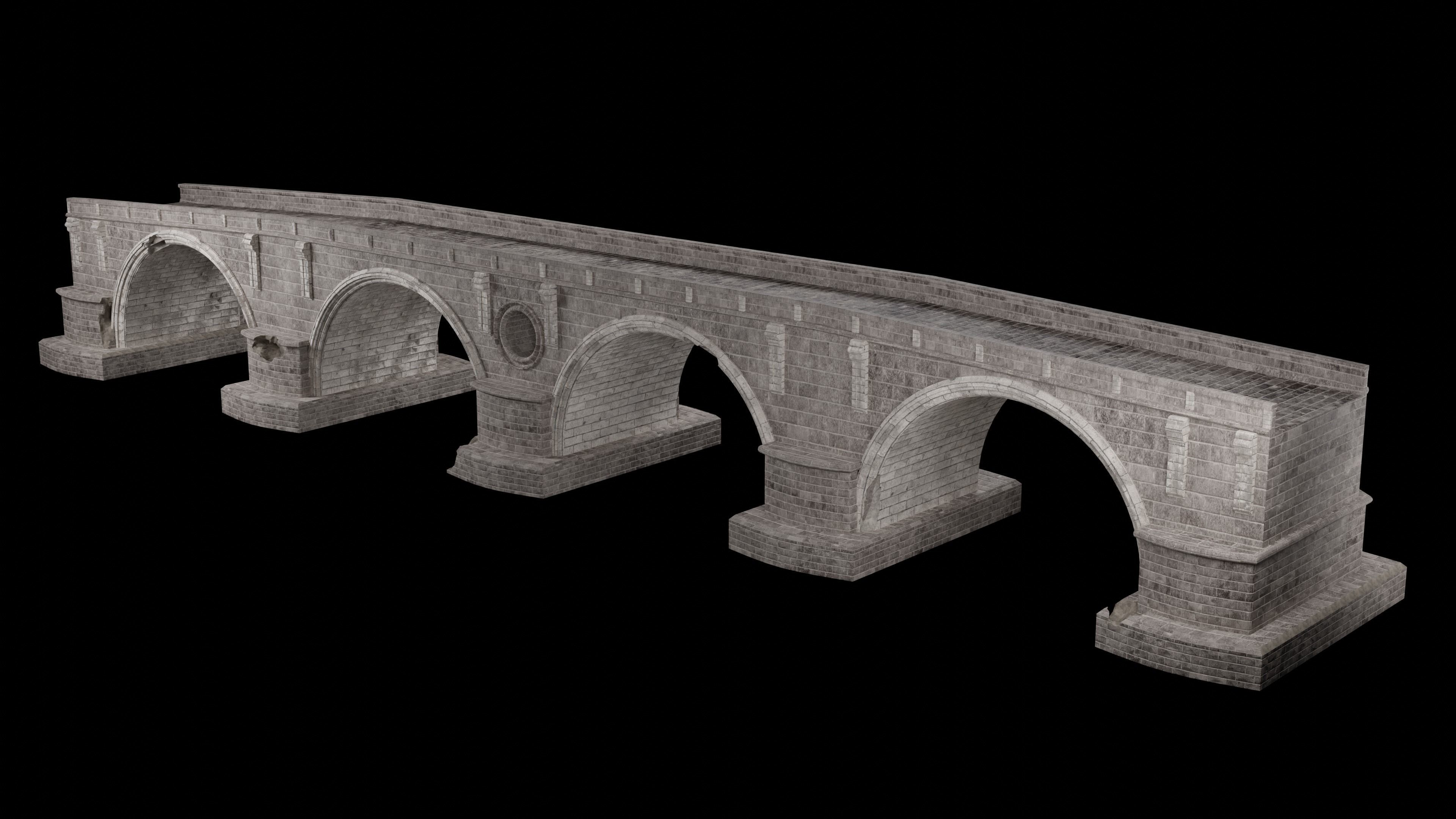 ROMAN BRIDGE GREEK ANCIENT ROAD RAIL OLD STONE COLLECTION Low-poly 3D model_6