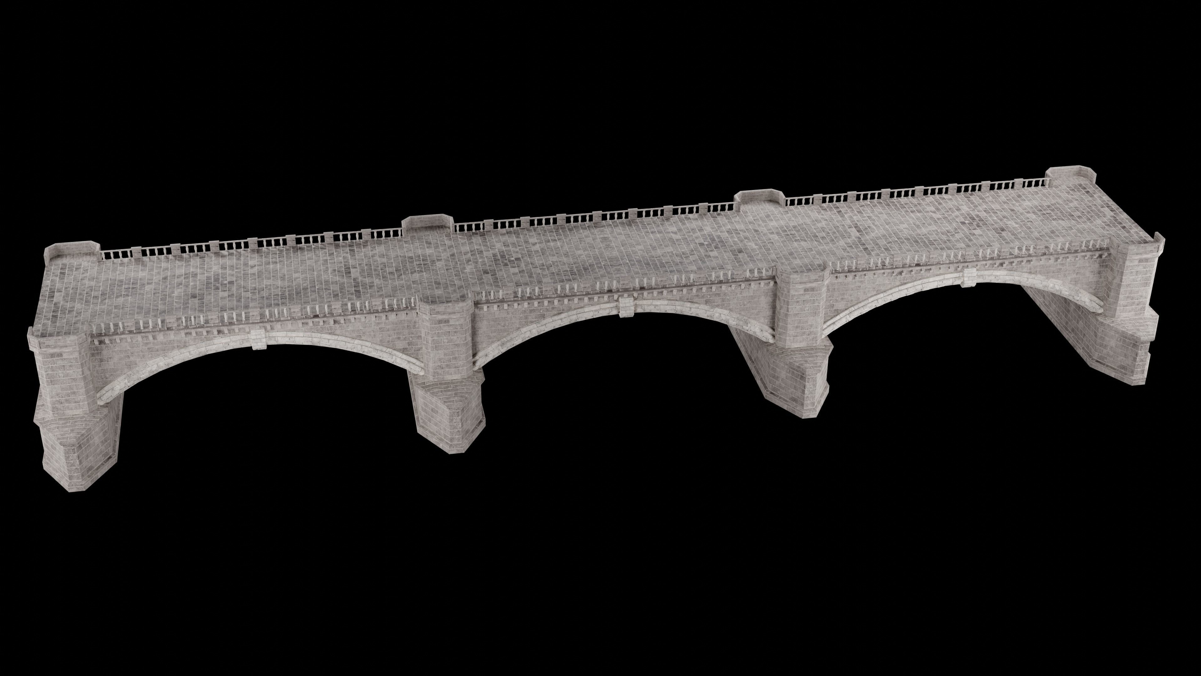 ROMAN BRIDGE GREEK ANCIENT ROAD RAIL OLD STONE COLLECTION Low-poly 3D model_27