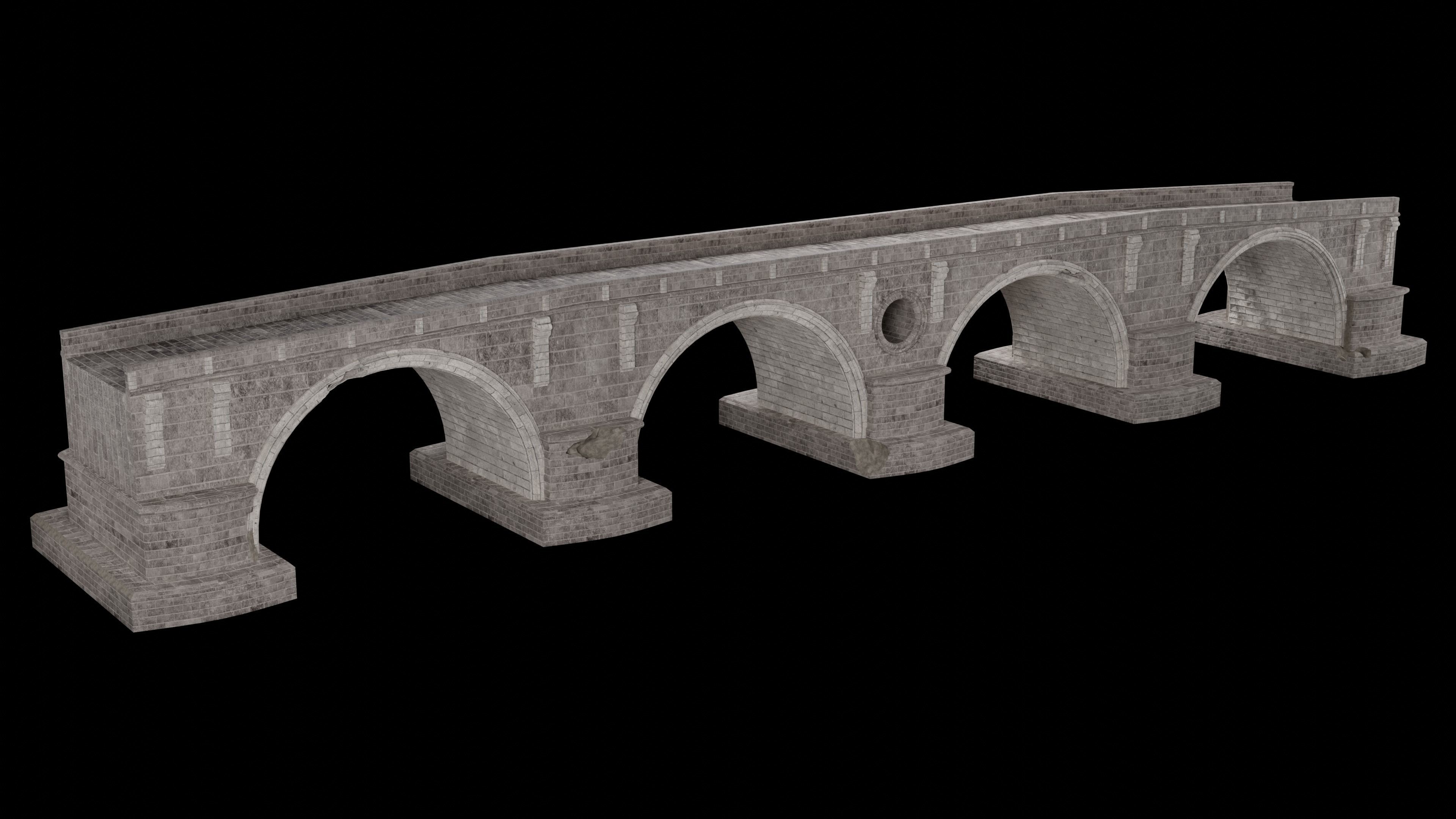 ROMAN BRIDGE GREEK ANCIENT ROAD RAIL OLD STONE COLLECTION Low-poly 3D model_15