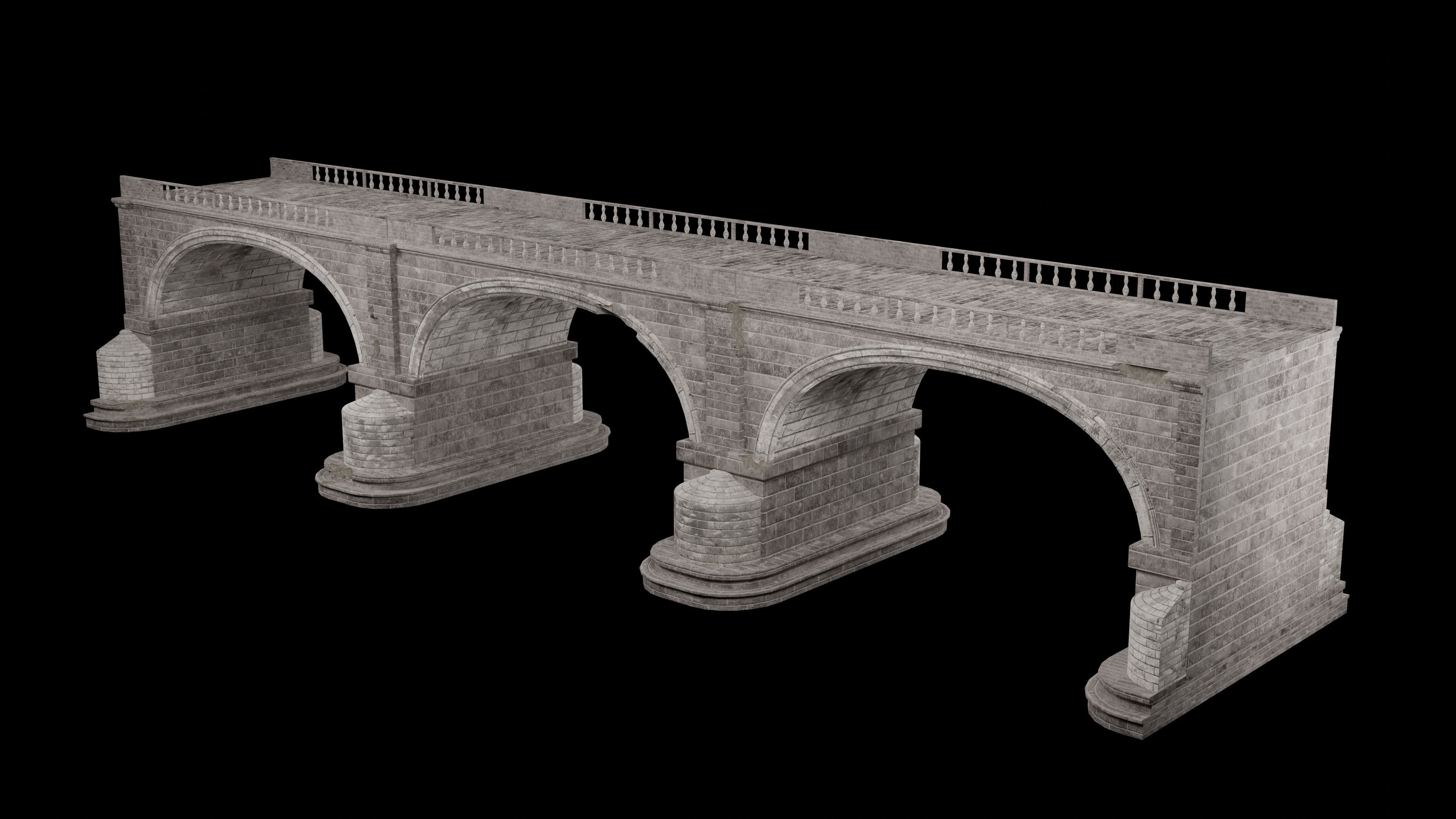 ROMAN BRIDGE GREEK ANCIENT ROAD RAIL OLD STONE COLLECTION Low-poly 3D model_3