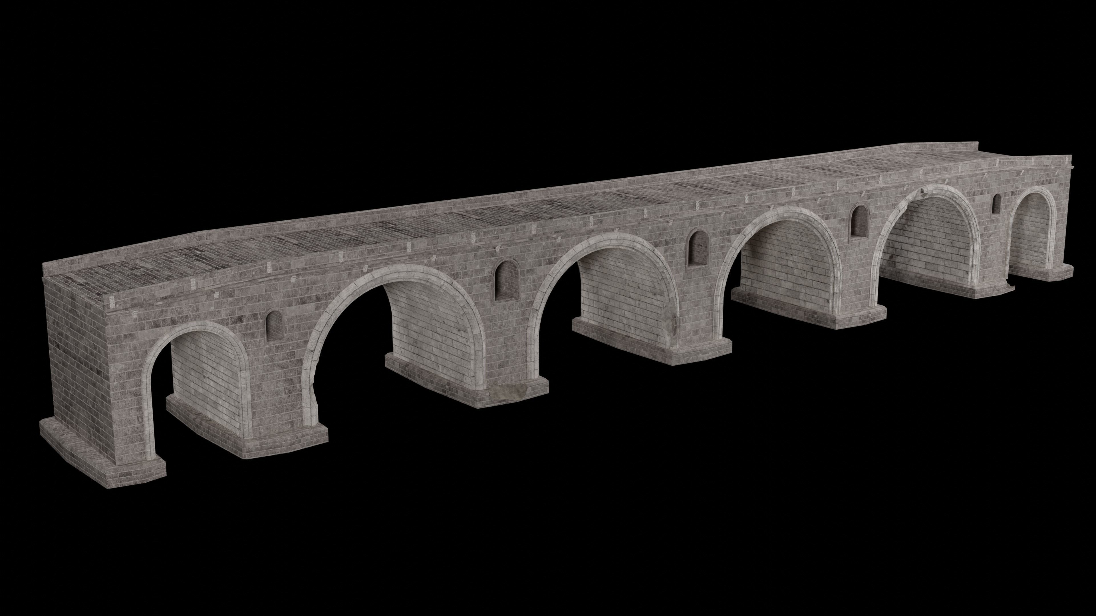 ROMAN BRIDGE GREEK ANCIENT ROAD RAIL OLD STONE COLLECTION Low-poly 3D model_17