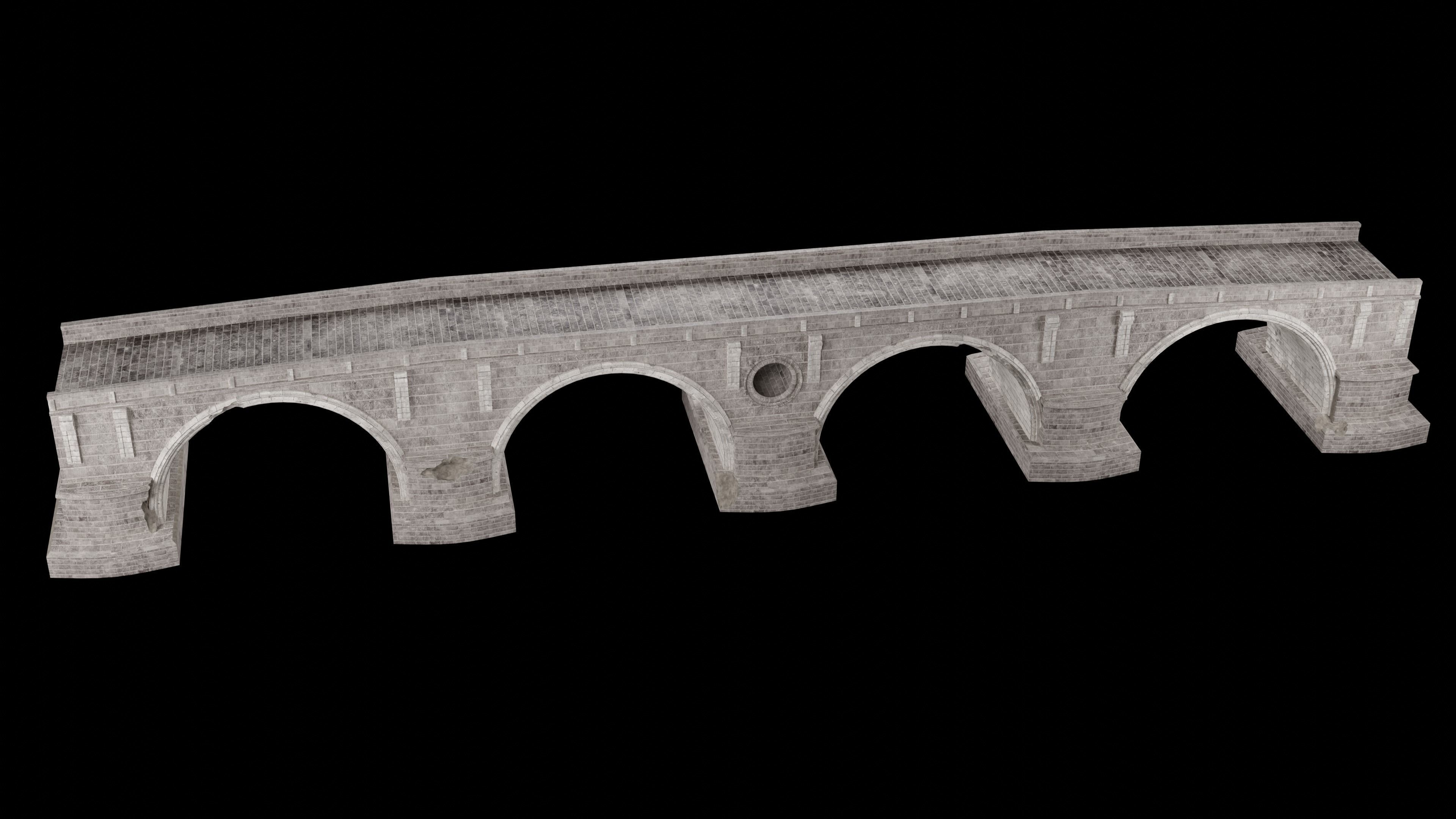 ROMAN BRIDGE GREEK ANCIENT ROAD RAIL OLD STONE COLLECTION Low-poly 3D model_24